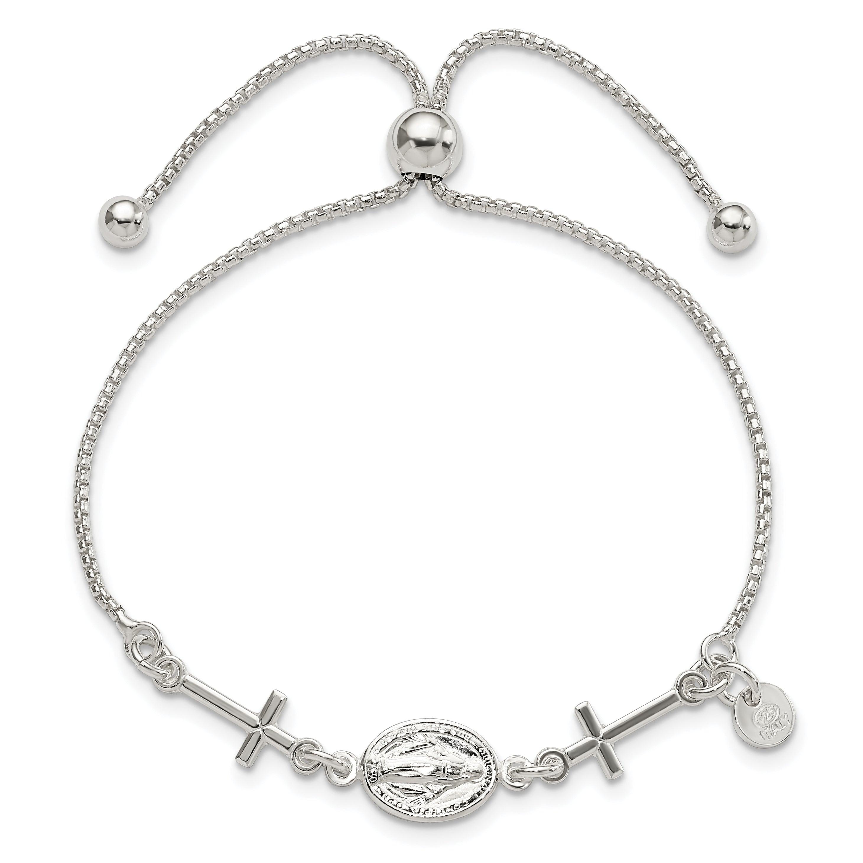 Sterling Silver Miraculous & Crosses Adjustable Bracelet