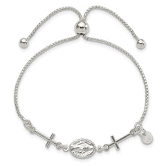 Sterling Silver Miraculous & Crosses Adjustable Bracelet