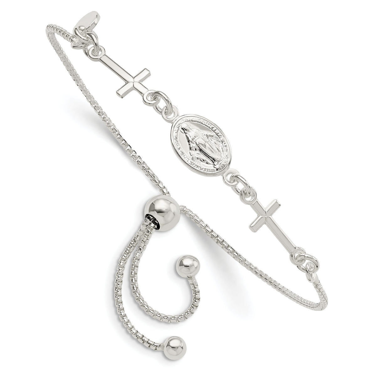 Miraculous Medal and Crosses Bolo Bracelet in Sterling Silver, 6.5mm - Sophia Jewelers Main image