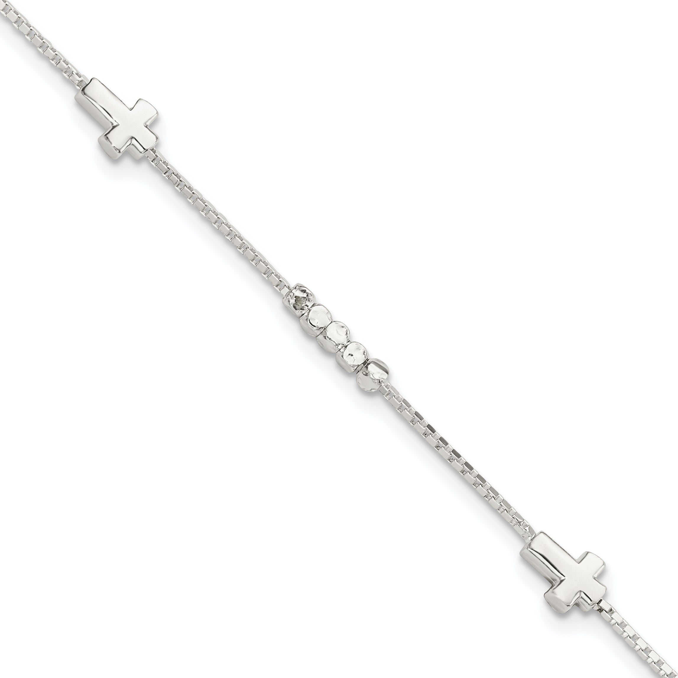 Sterling Silver Fancy Bead & Cross w/ 1in ext Bracelet Main image