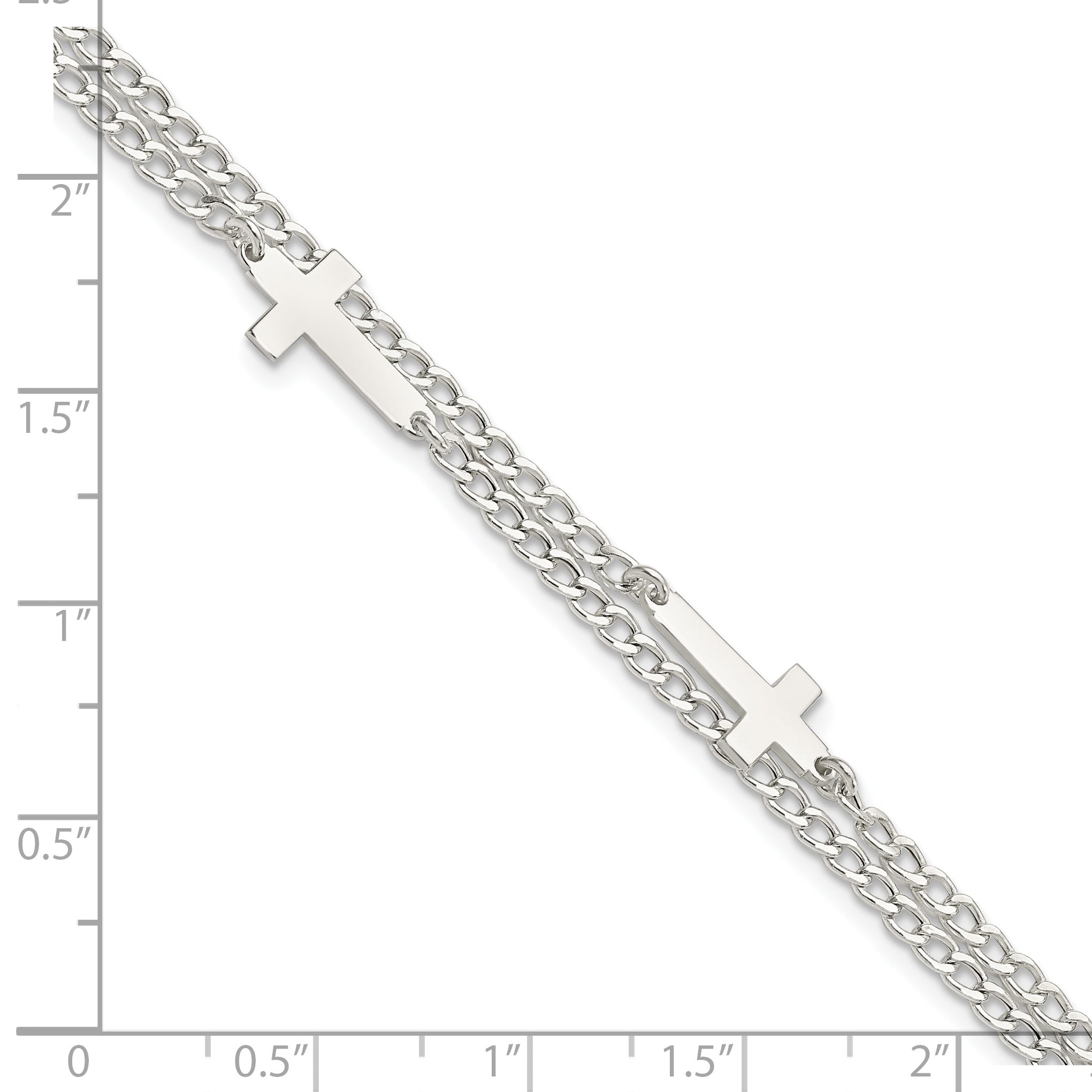 Sterling Silver Double Cross 2-Strand w/1in ext Bracelet Secondary image