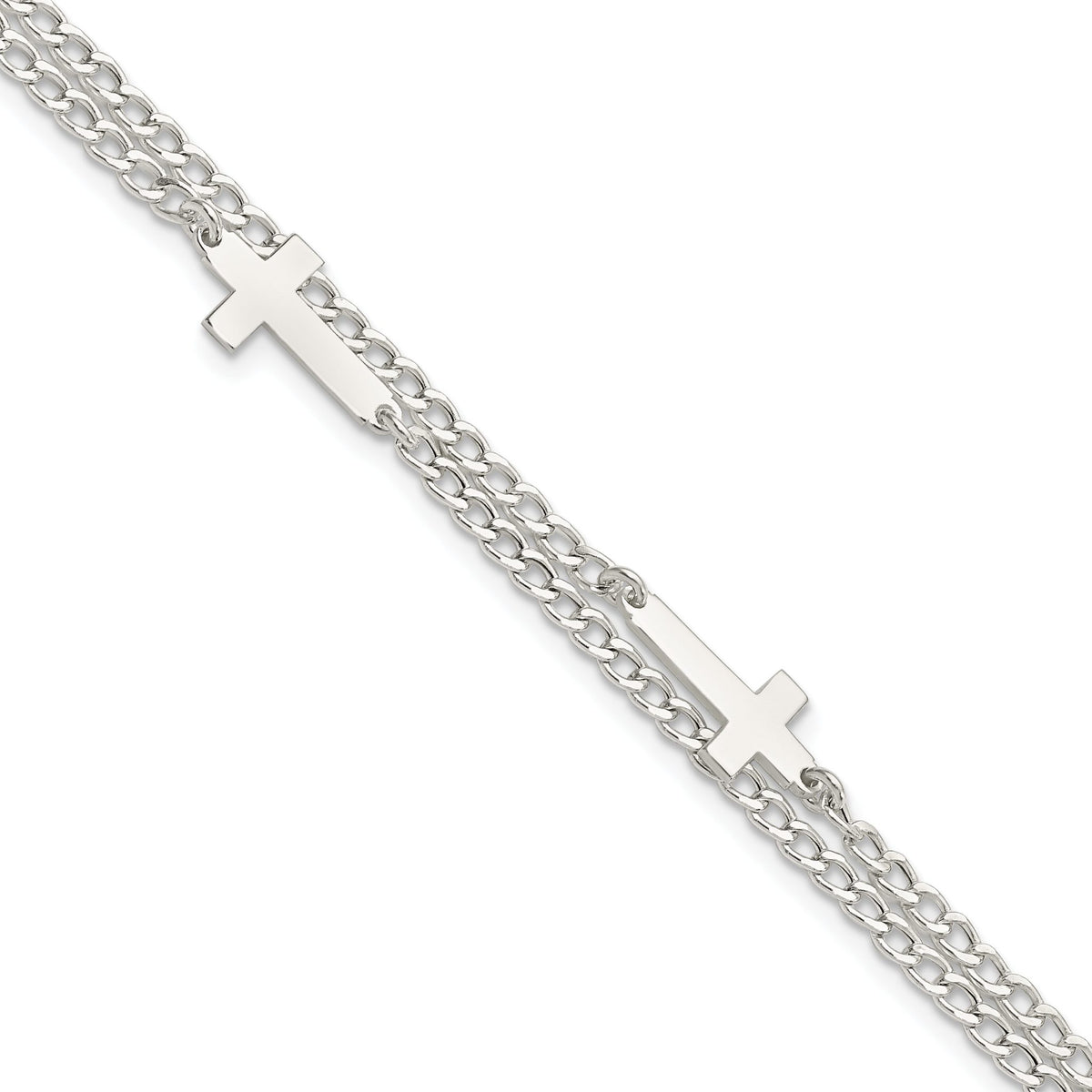 Double Cross Two-Strand Bracelet in Sterling Silver, 15.7mm, 7 Inch - Sophia Jewelers Main image