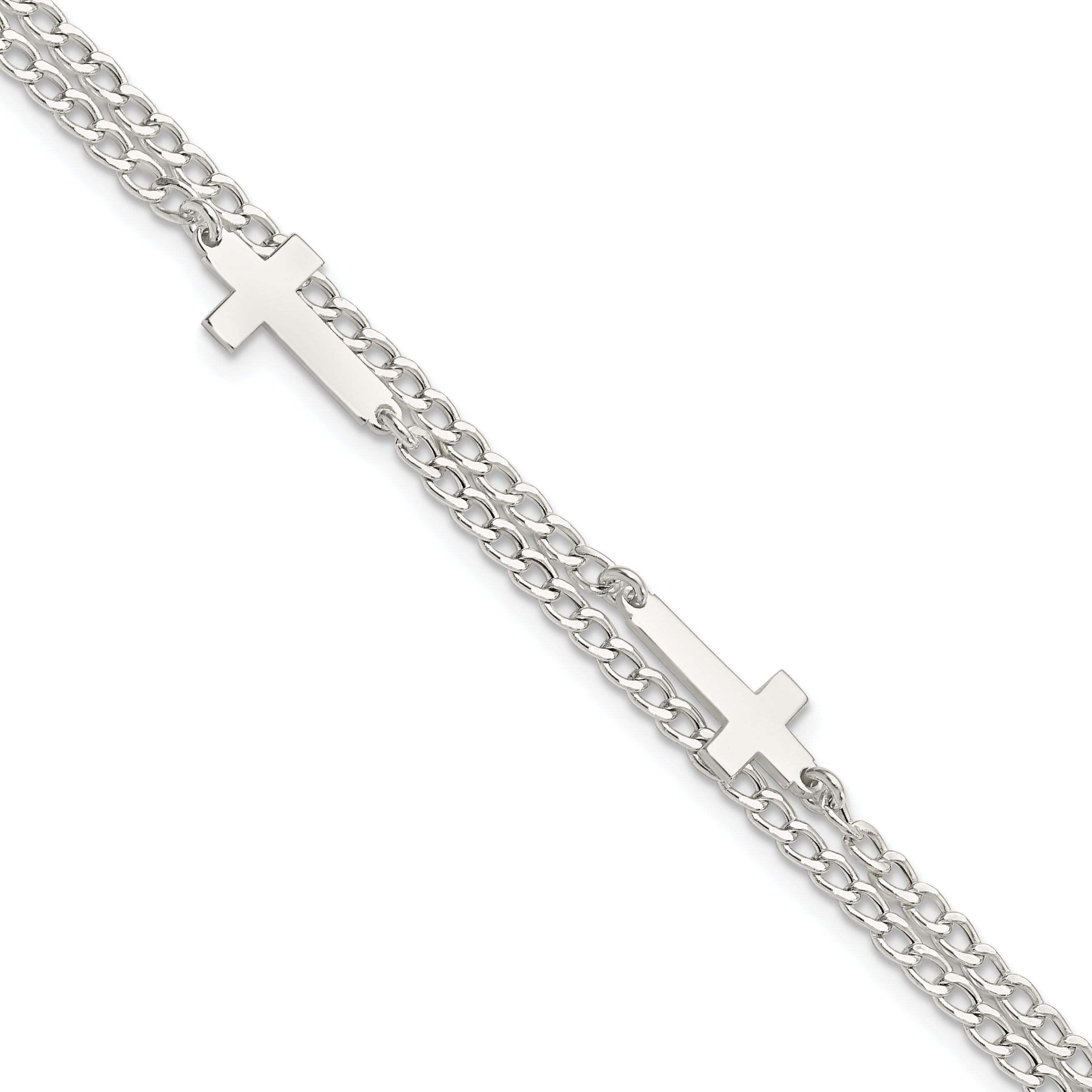Sterling Silver Double Cross 2-Strand w/1in ext Bracelet Main image