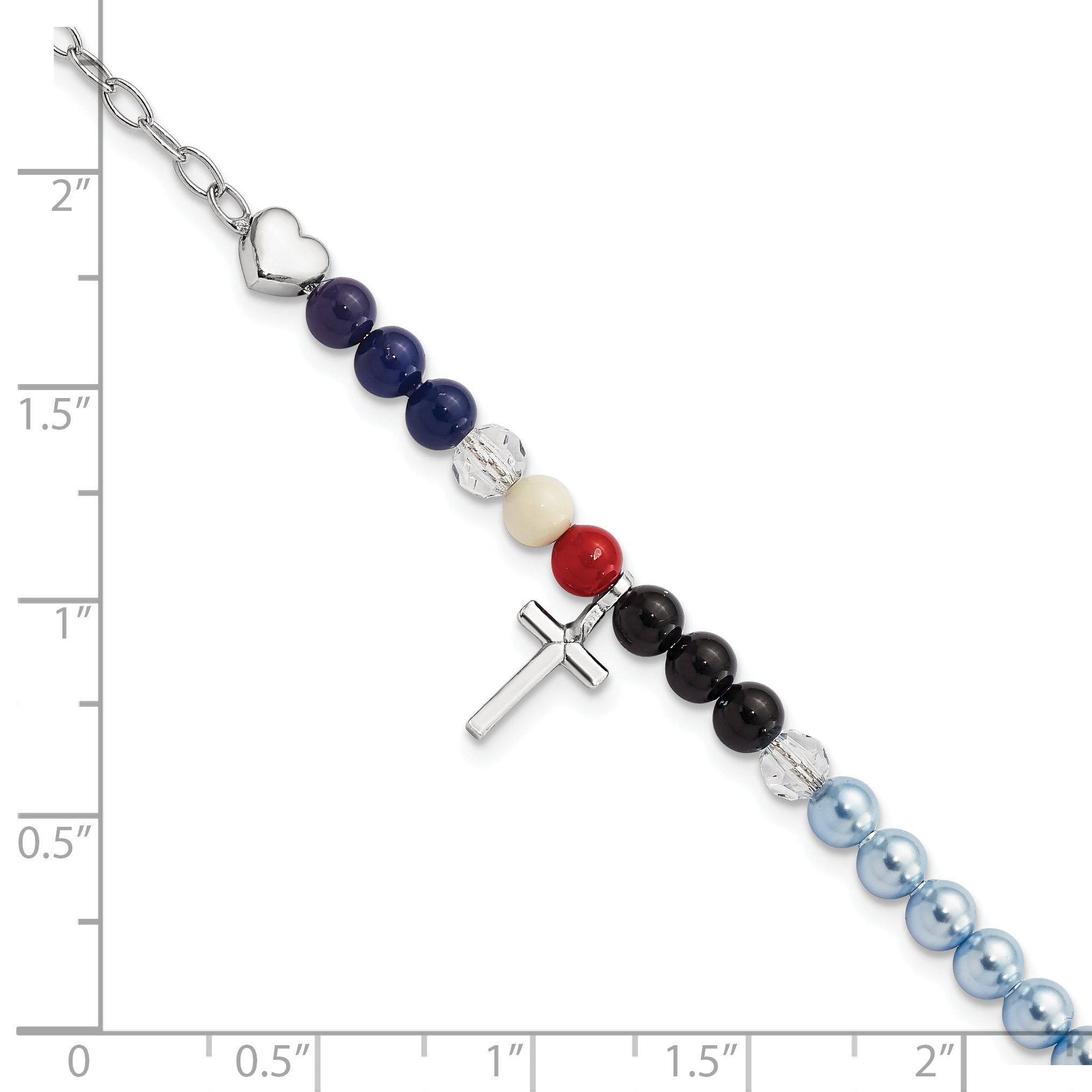 AMEN Sterling Silver Jesus' Story Multi Glass Pearl Onyx Agate Crystals Cross 6 Inch Fancy Lobster Clasp Bracelet with 2 inch Extender