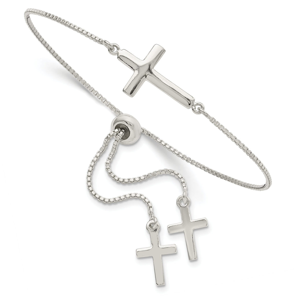 Cross Dangles Bolo Bracelet in Sterling Silver, 12.13mm Adjustable - Sophia Jewelers Main image