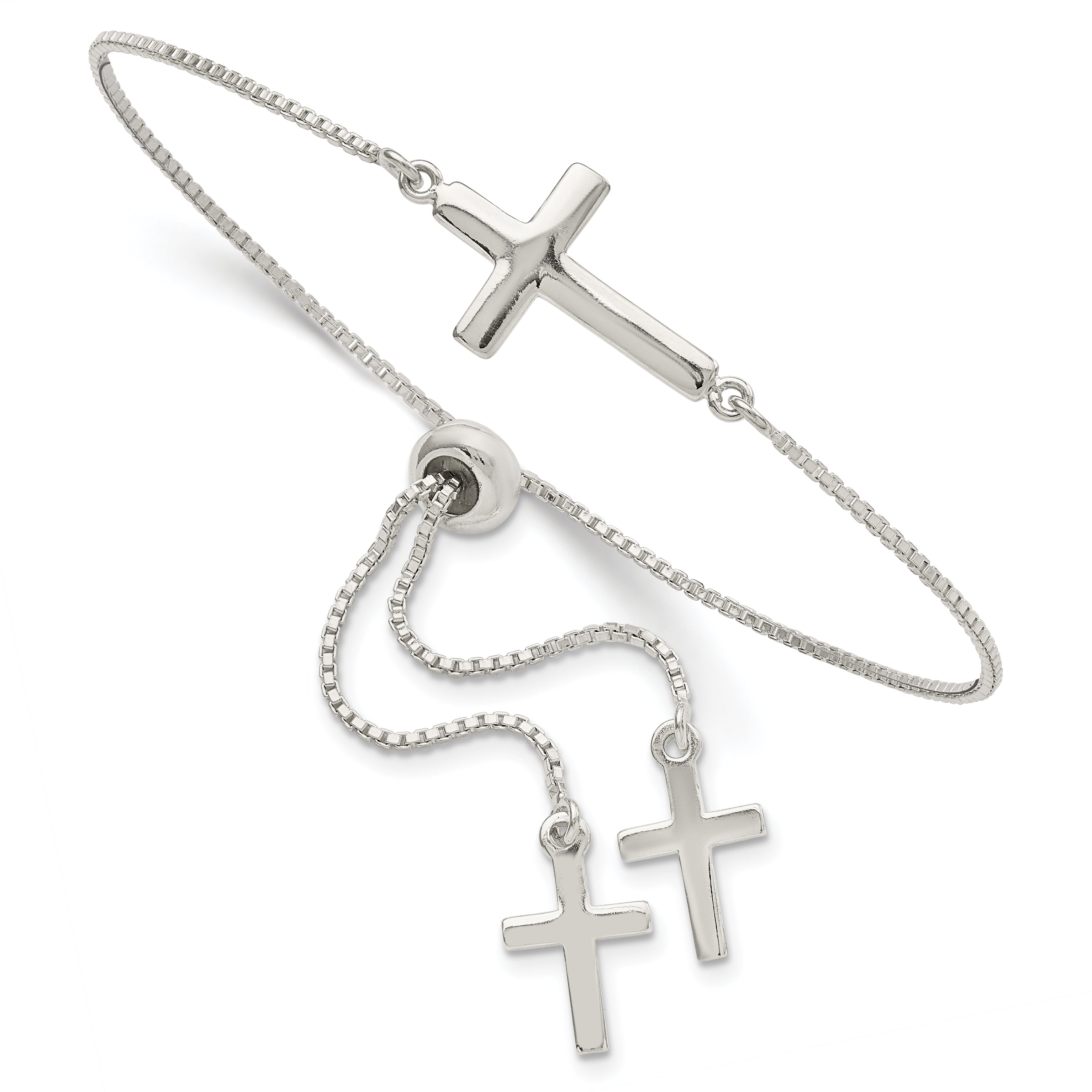 Sterling Silver Polished Cross Adjustable Bracelet Main image