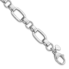 Sterling Silver Rhodium-Rhodium-Plated Polished/Hammered Oval Link Bracelet