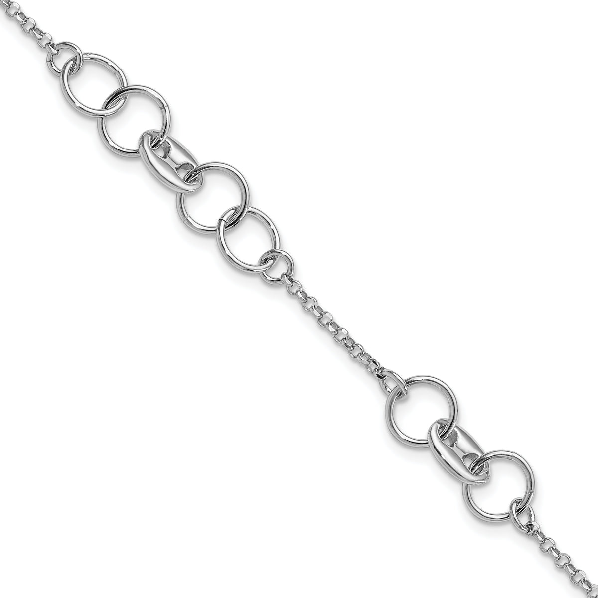 Sterling Silver Rhodium-Rhodium-Plated Fancy Circles w/.5 in Ext Bracelet