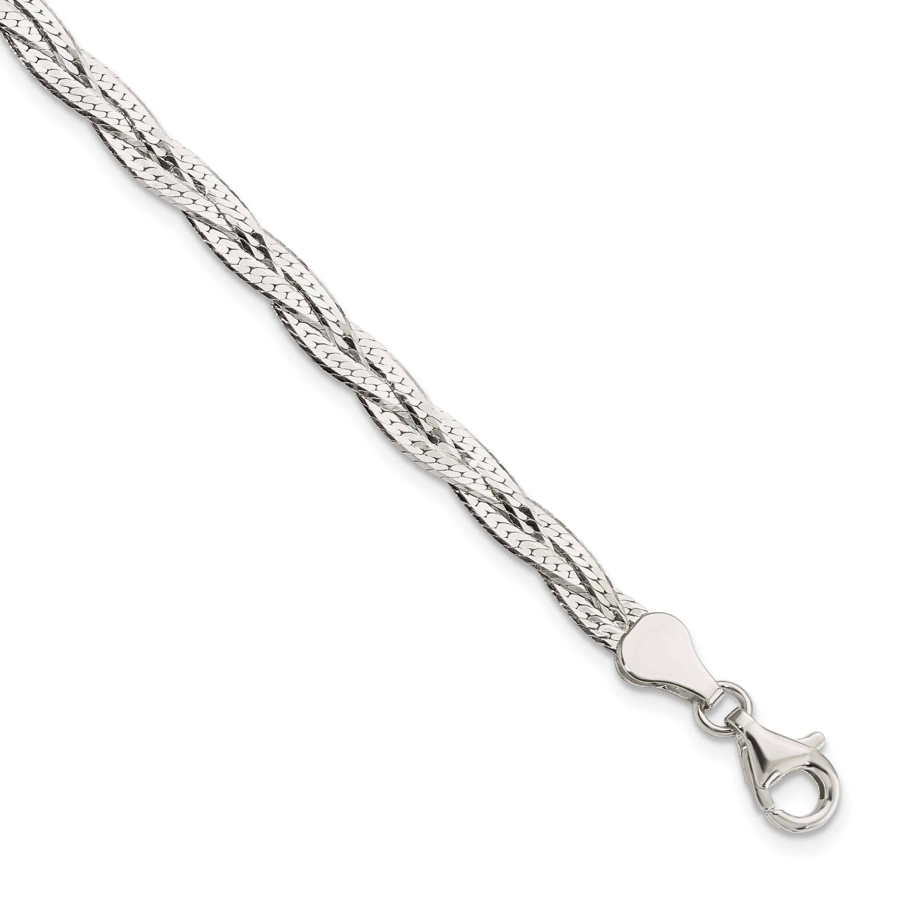 Sterling Silver Polished 3-strd Braided 7in w/1in ext. Bracelet Main image
