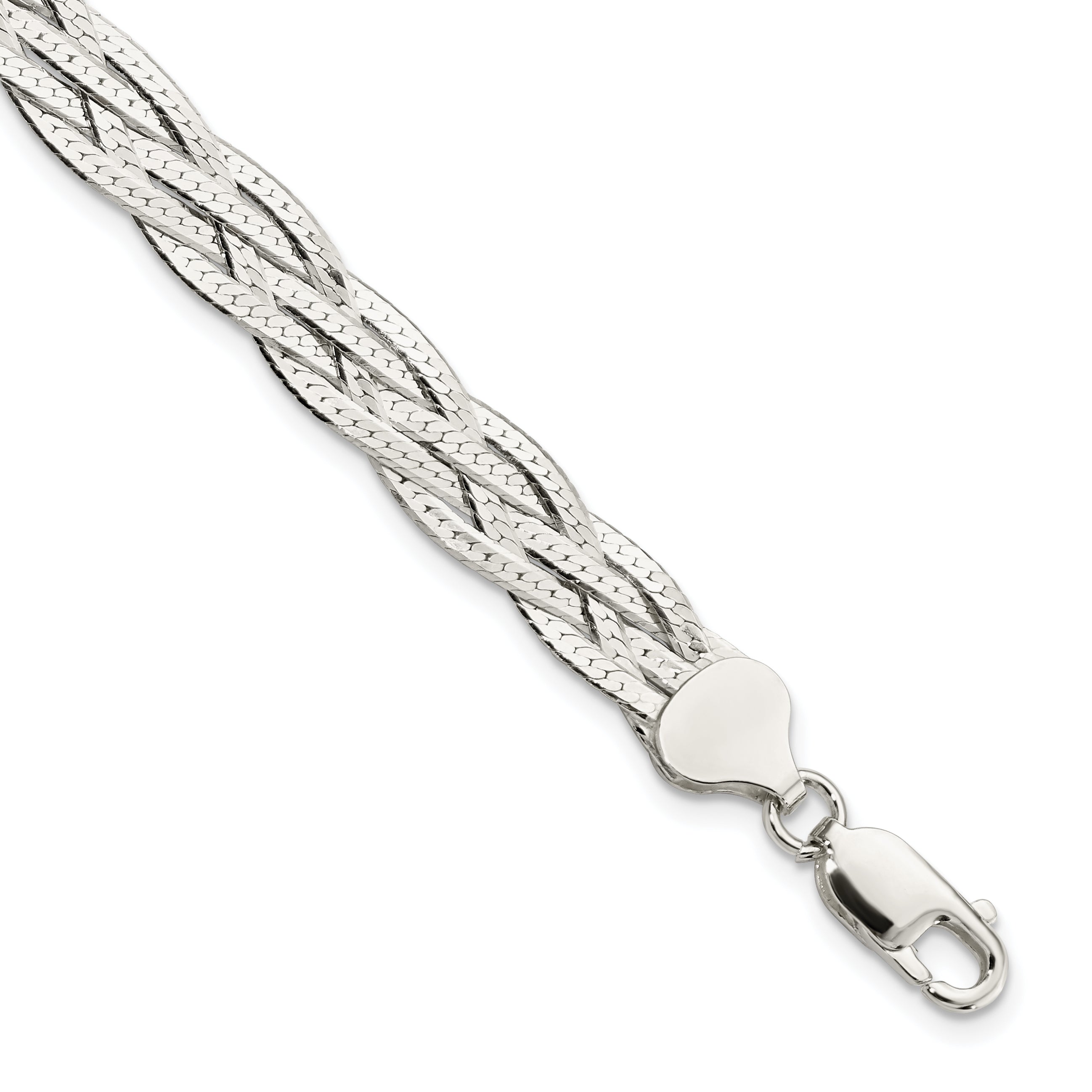 Sterling Silver Polished 5-strd Braided 7in w/1in ext. Bracelet Main image