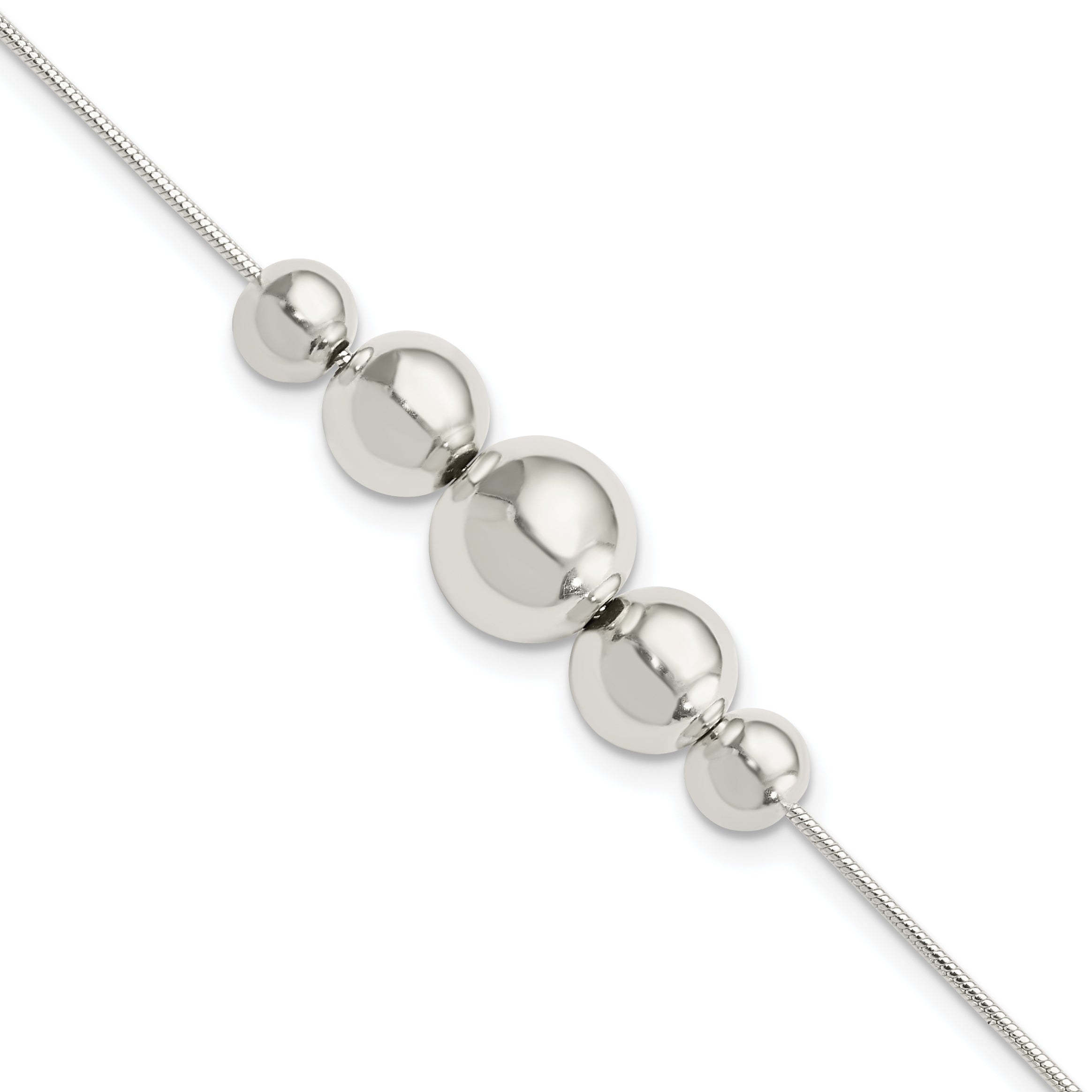 Sterling Silver Polished Tapered Round Bead w/1 in ext. Bracelet Main image