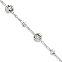 Sterling Silver Rhodium-Platedod-plated Polished Knotted CZ w/1.25 in ext Bracelet