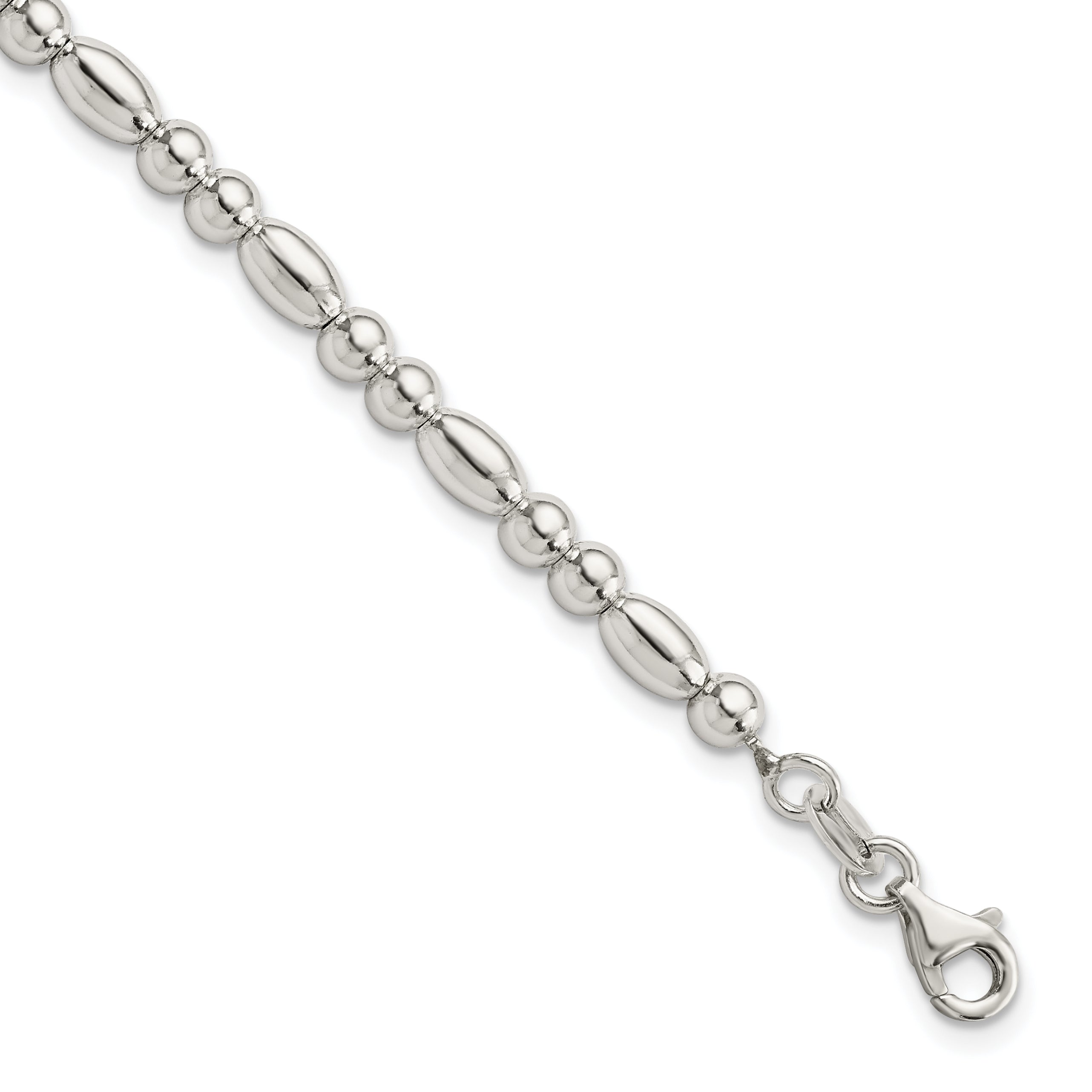 Sterling Silver Round and Oval Beaded Bracelet Main image