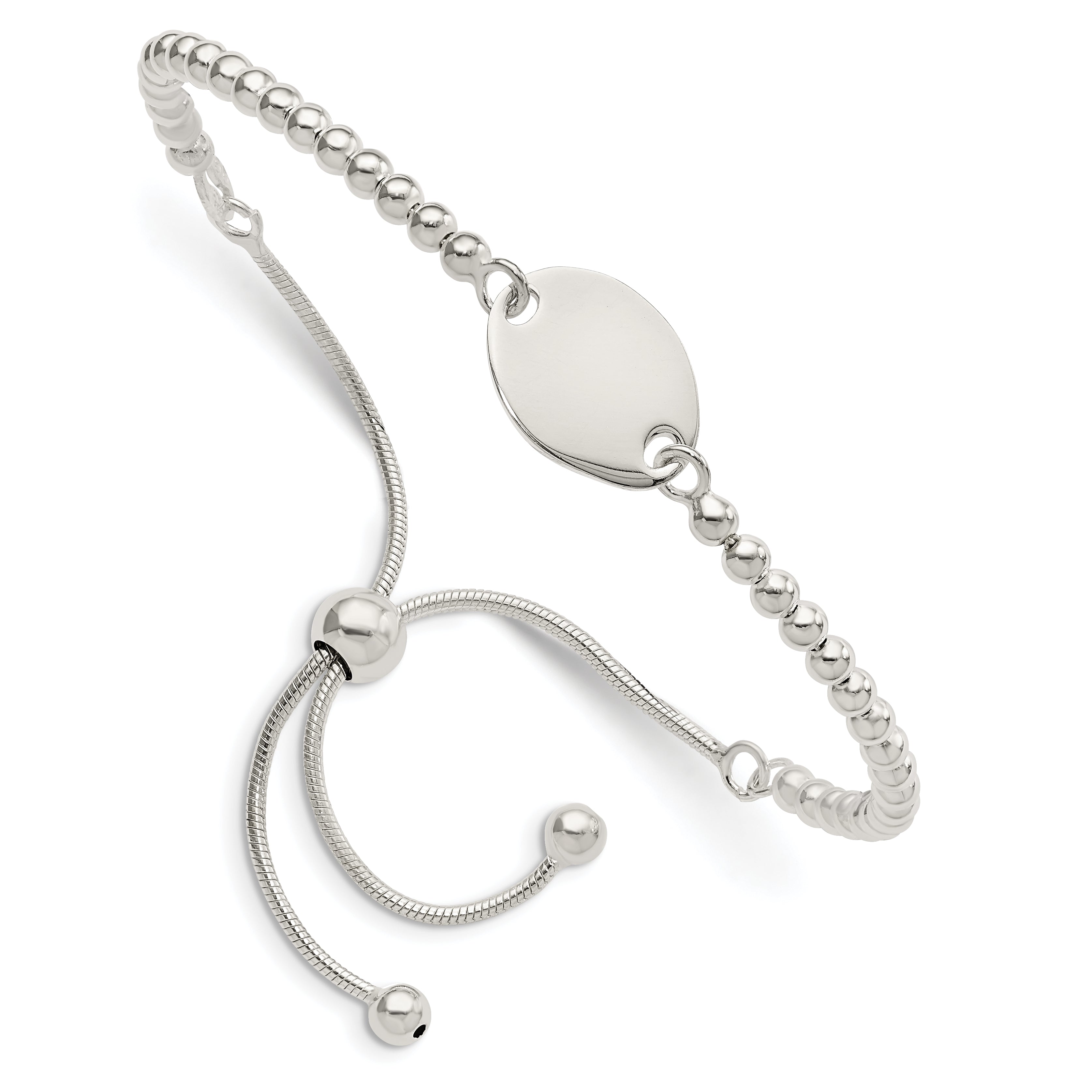 Sterling Silver Polished Beaded Adjustable Bracelet Main image