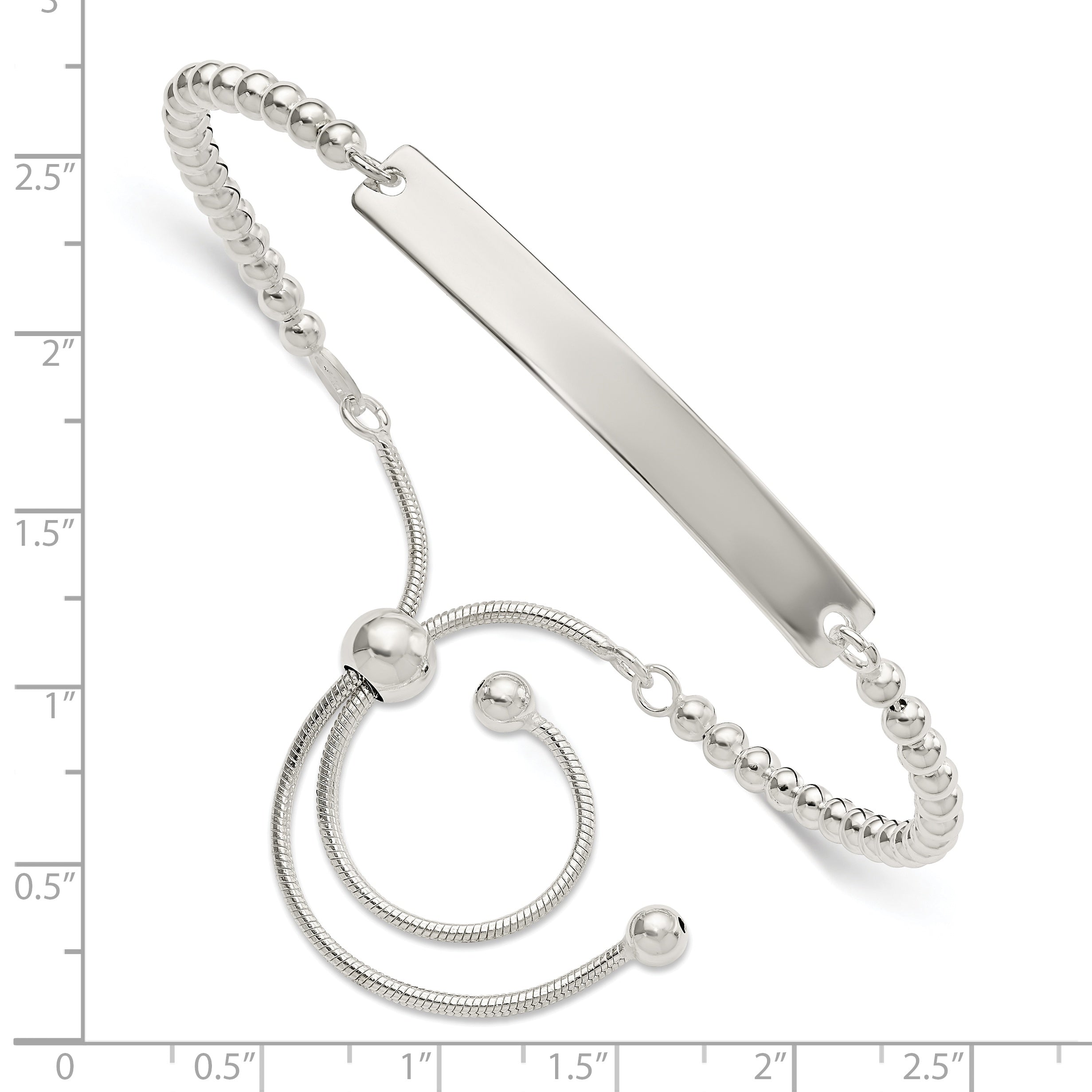 Sterling Silver Polished Beaded Adjustable ID Bracelet Secondary image
