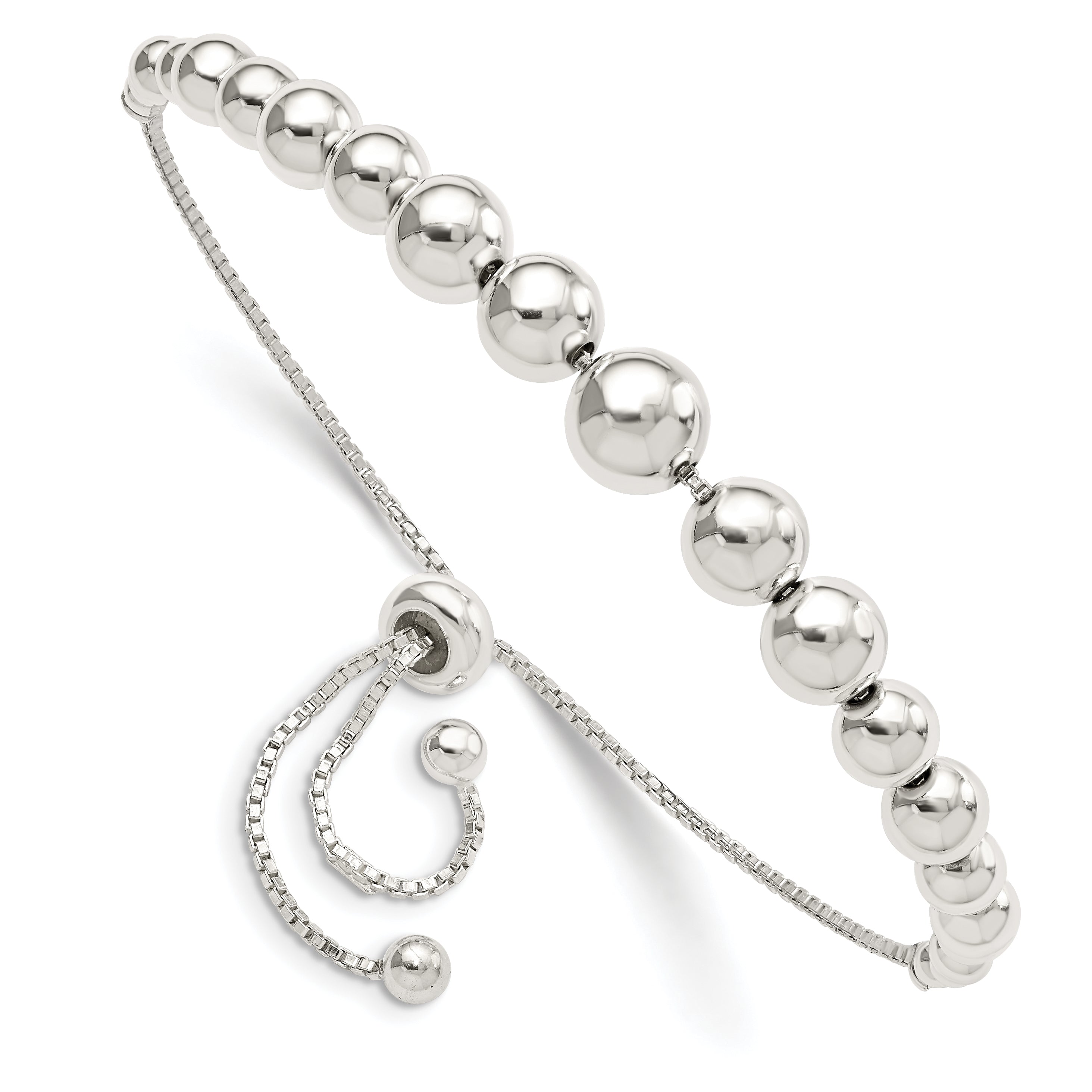 Sterling Silver Polished Beaded Adjustable Bracelet Main image