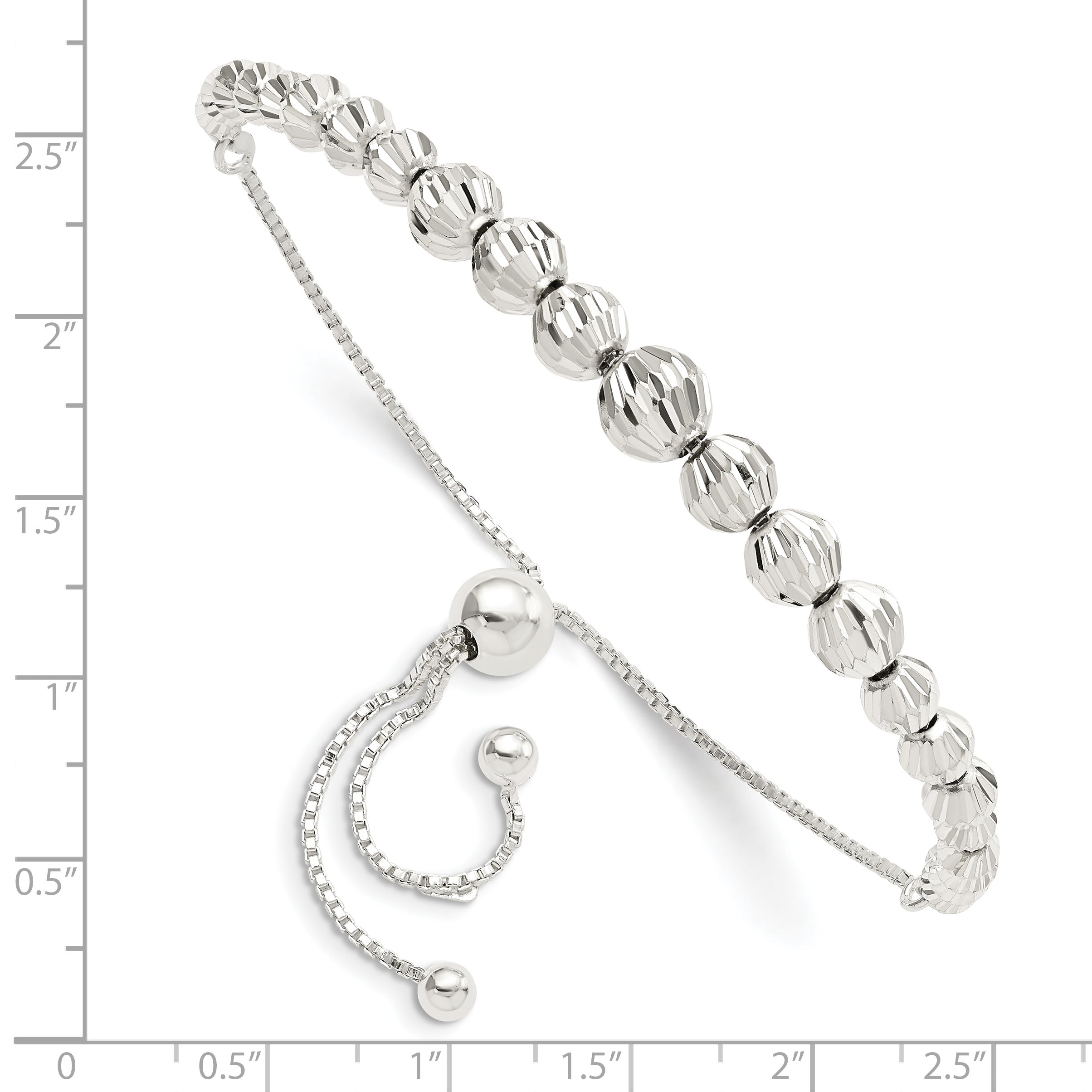 Sterling Silver Polished & D/C Beaded Adjustable Bracelet Secondary image
