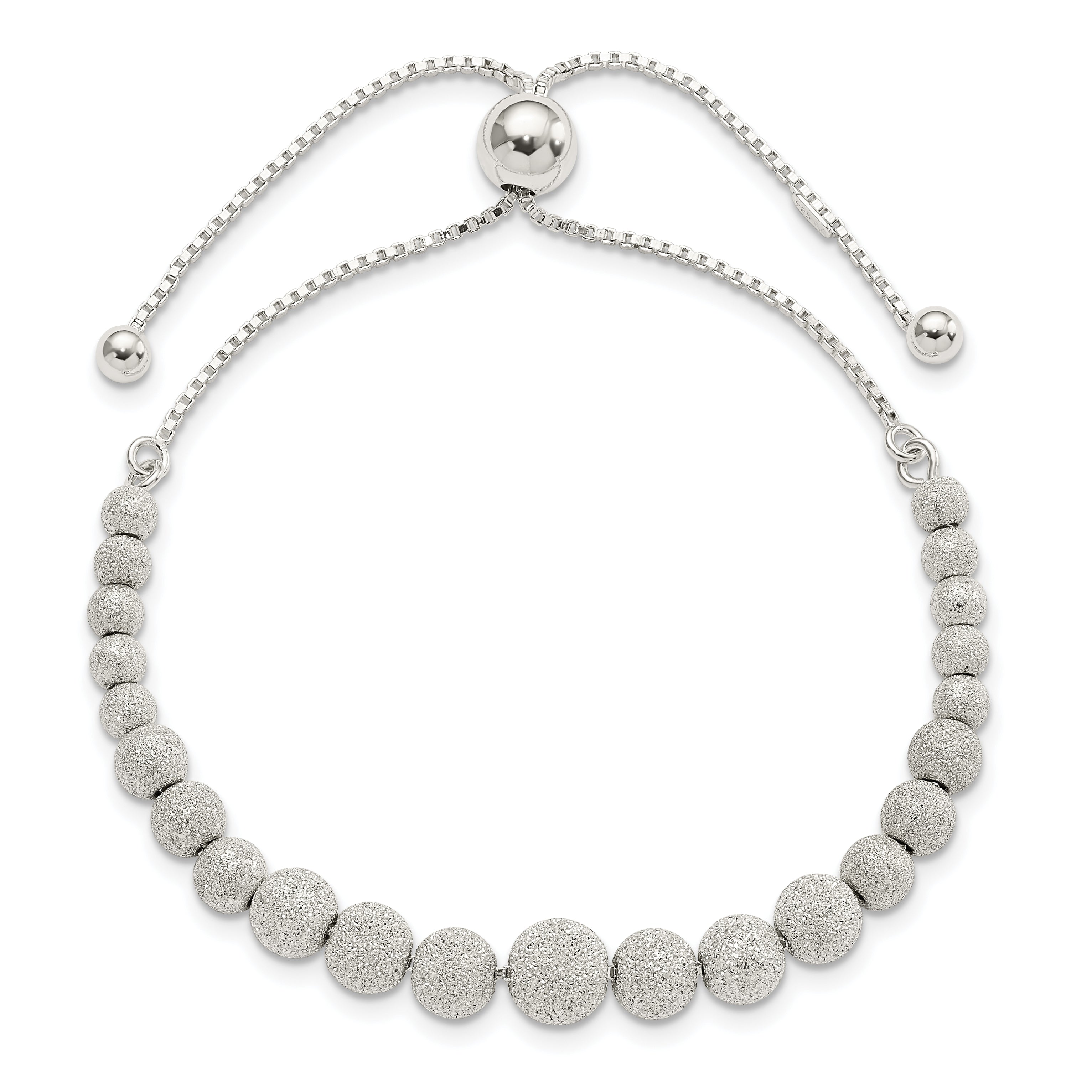 Sterling Silver Polished & Lasered Beaded Adjustable Bracelet Secondary image