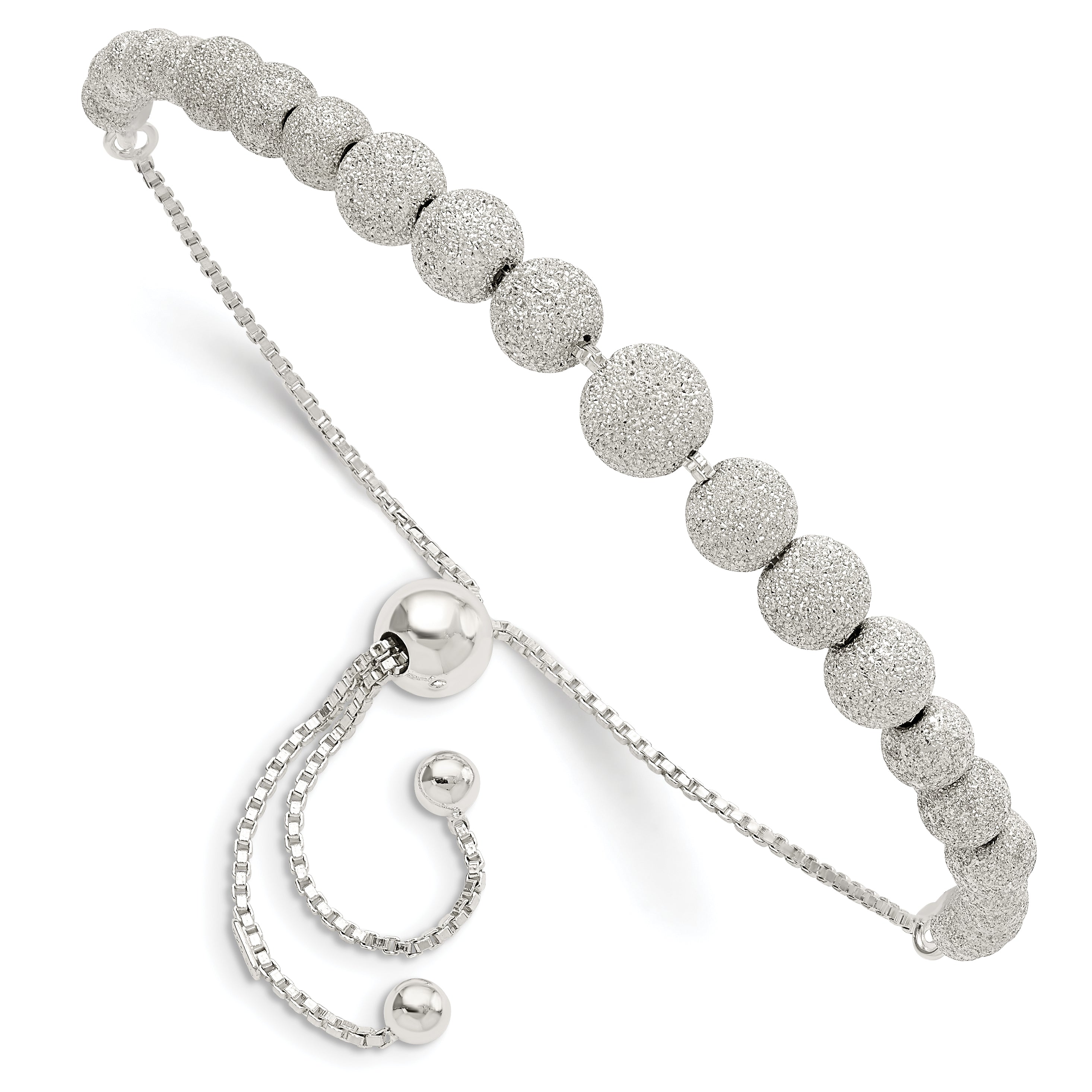 Sterling Silver Polished & Lasered Beaded Adjustable Bracelet Main image