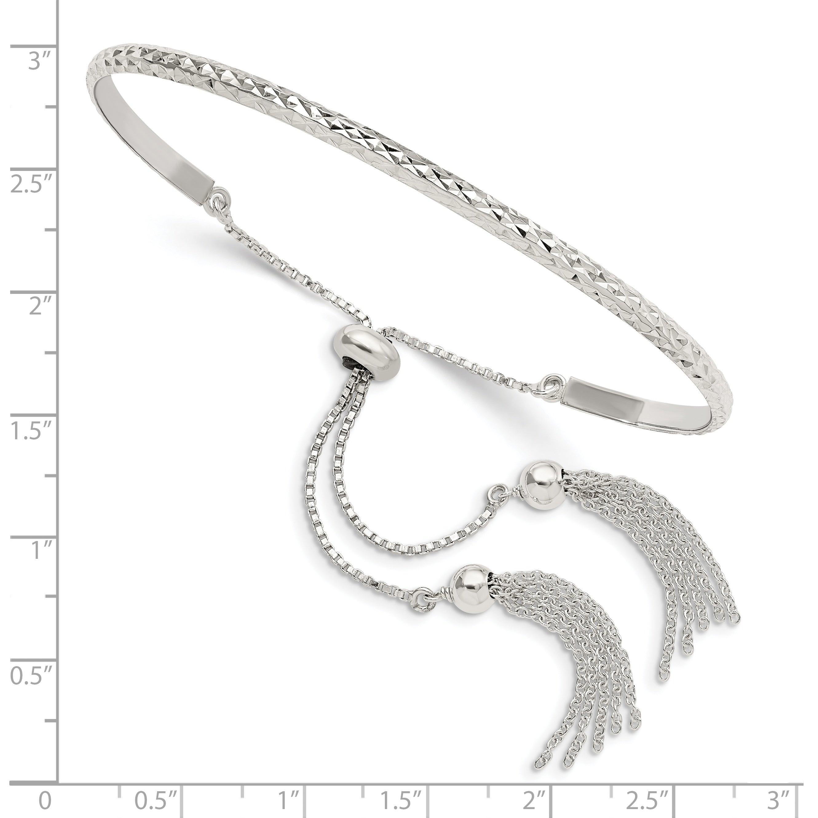 Sterling Silver Polished D/C w/tassels Adjustable Bangle Secondary image