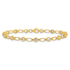 Sterling Silver Gold-plated Polished Bezel CZ and Oval Link 7.5 inch Bracelet