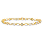 Sterling Silver Gold-plated Polished Bezel CZ and Oval Link 7.5 inch Bracelet
