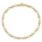 Sterling Silver Gold-plated Polished Bezel CZ and Oval Link 7.5 inch Bracelet