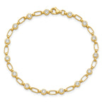 Sterling Silver Gold-plated Polished Bezel CZ and Oval Link 7.5 inch Bracelet