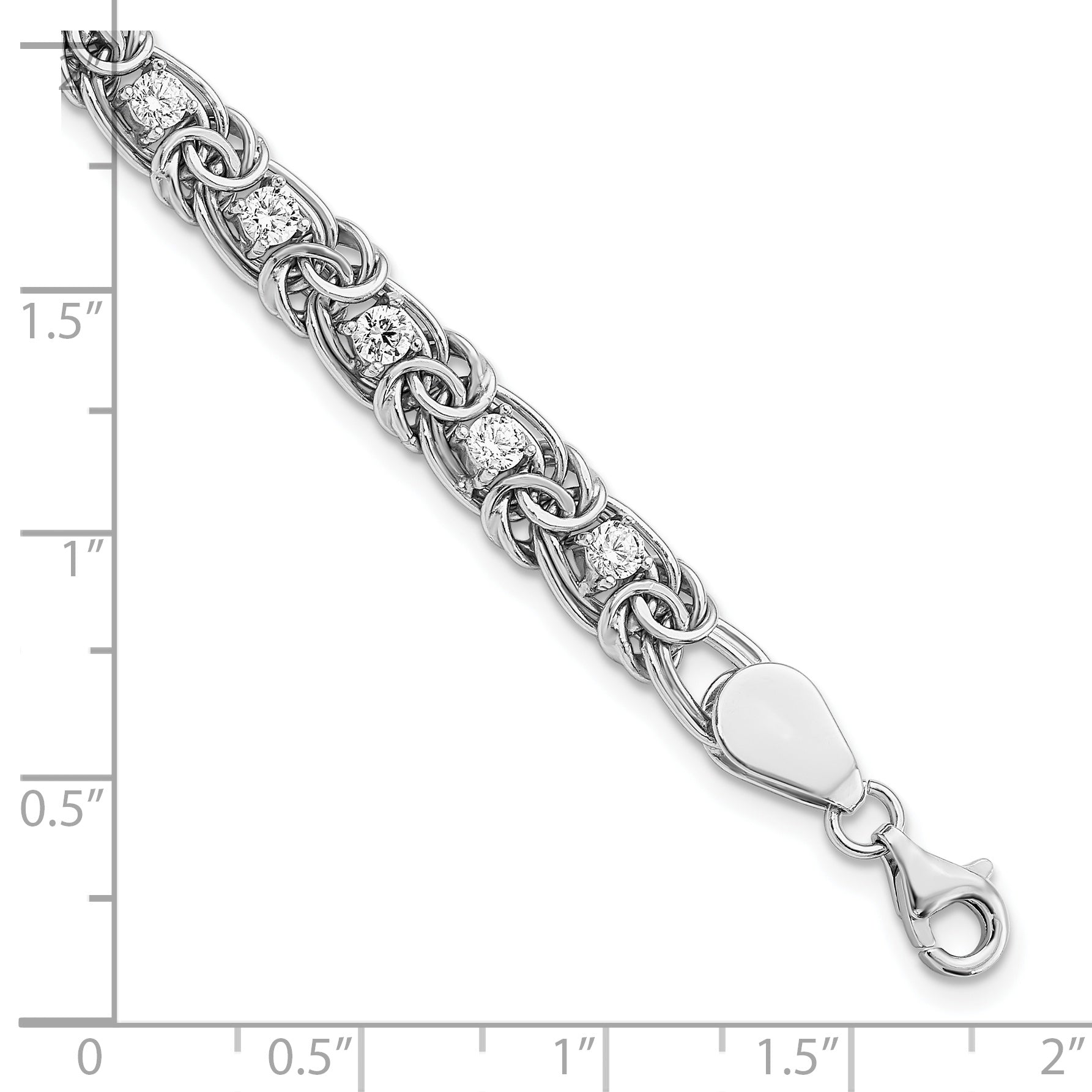 Sterling Silver Rhodium-plated Polished Clear CZ Flat Link 7.5in Bracelet