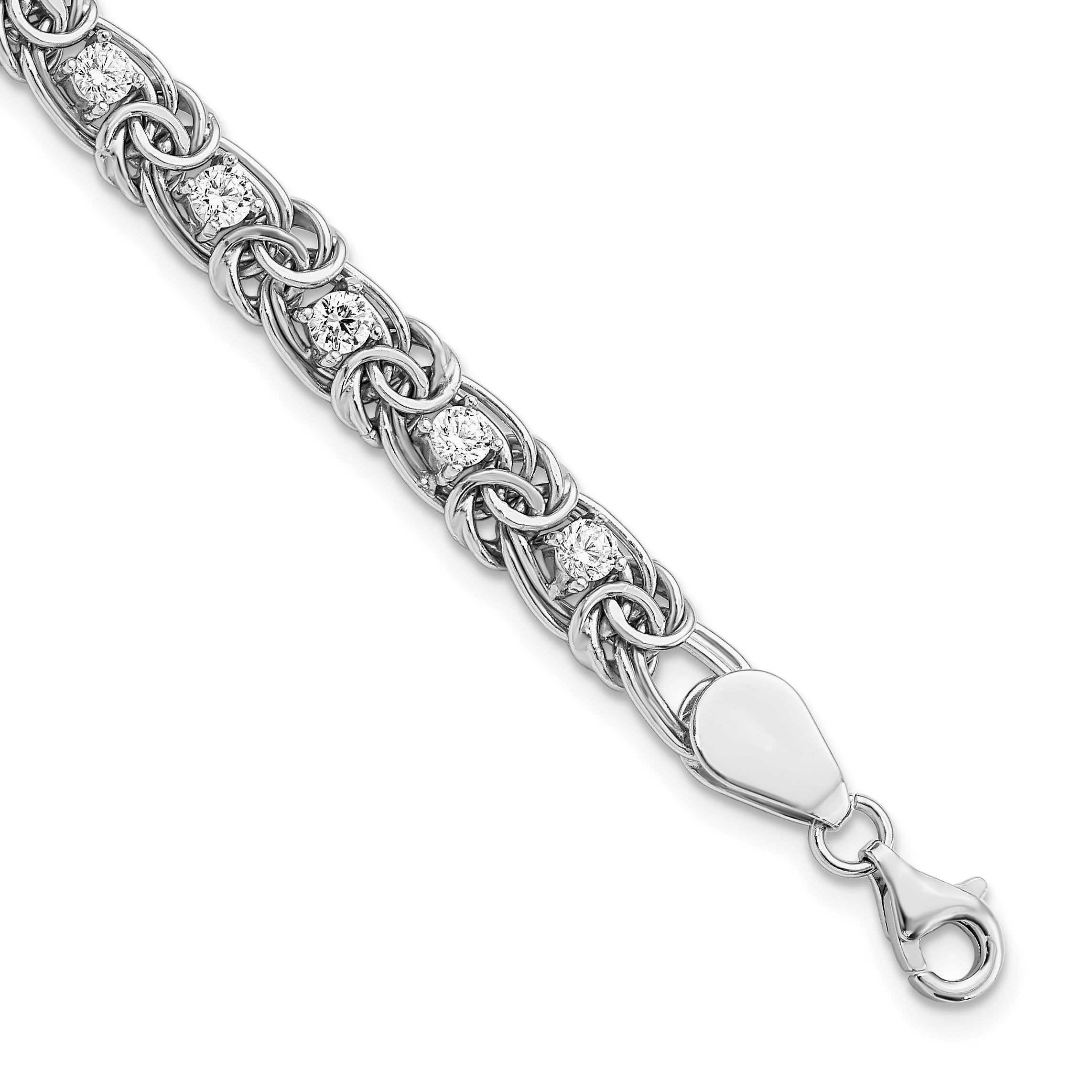 Sterling Silver Rhodium-plated Polished Clear CZ Flat Link 7.5in Bracelet Main image