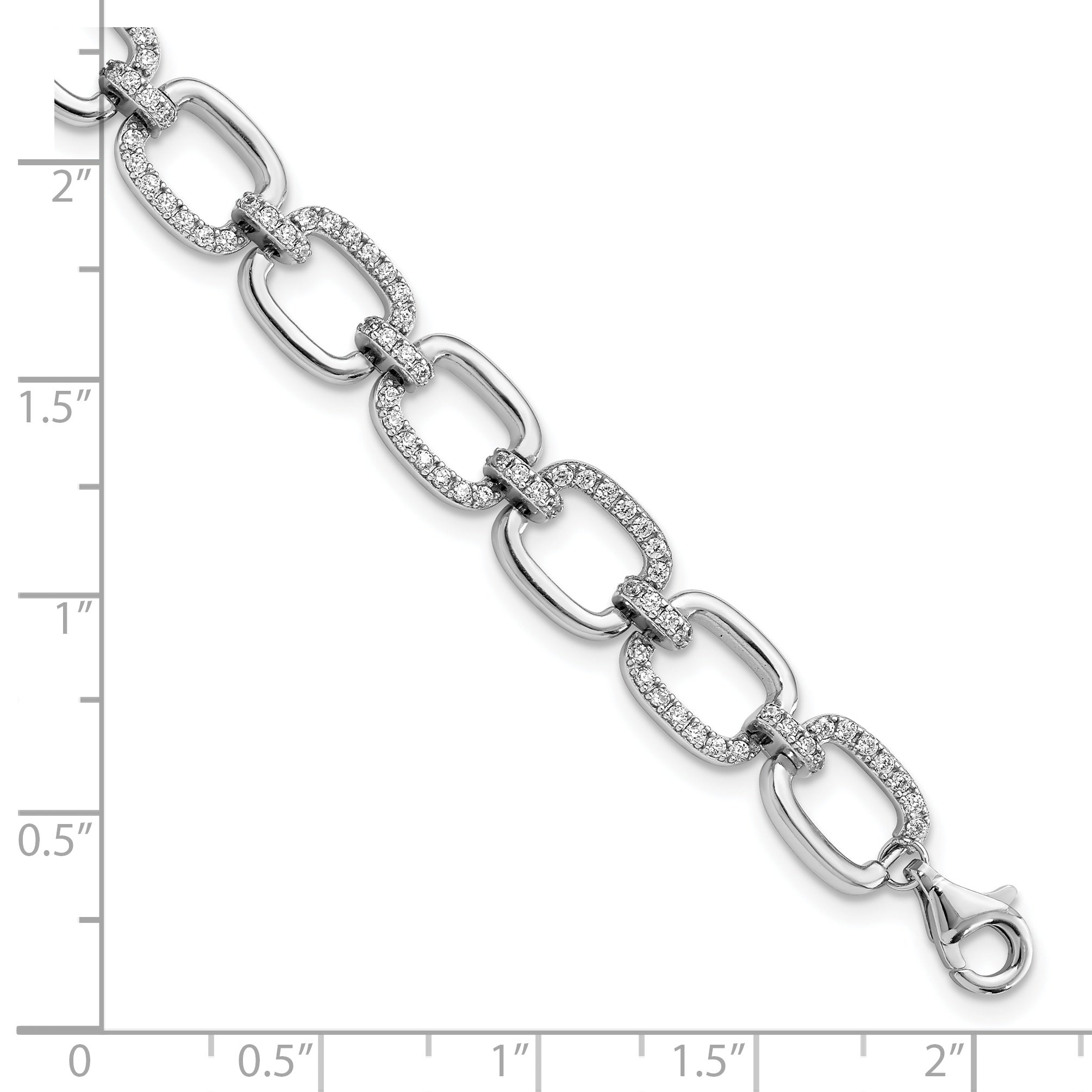 Sterling Silver Rhodium-plated Clear CZ and Polished Square Link 7.75 inch Bracelet Secondary image