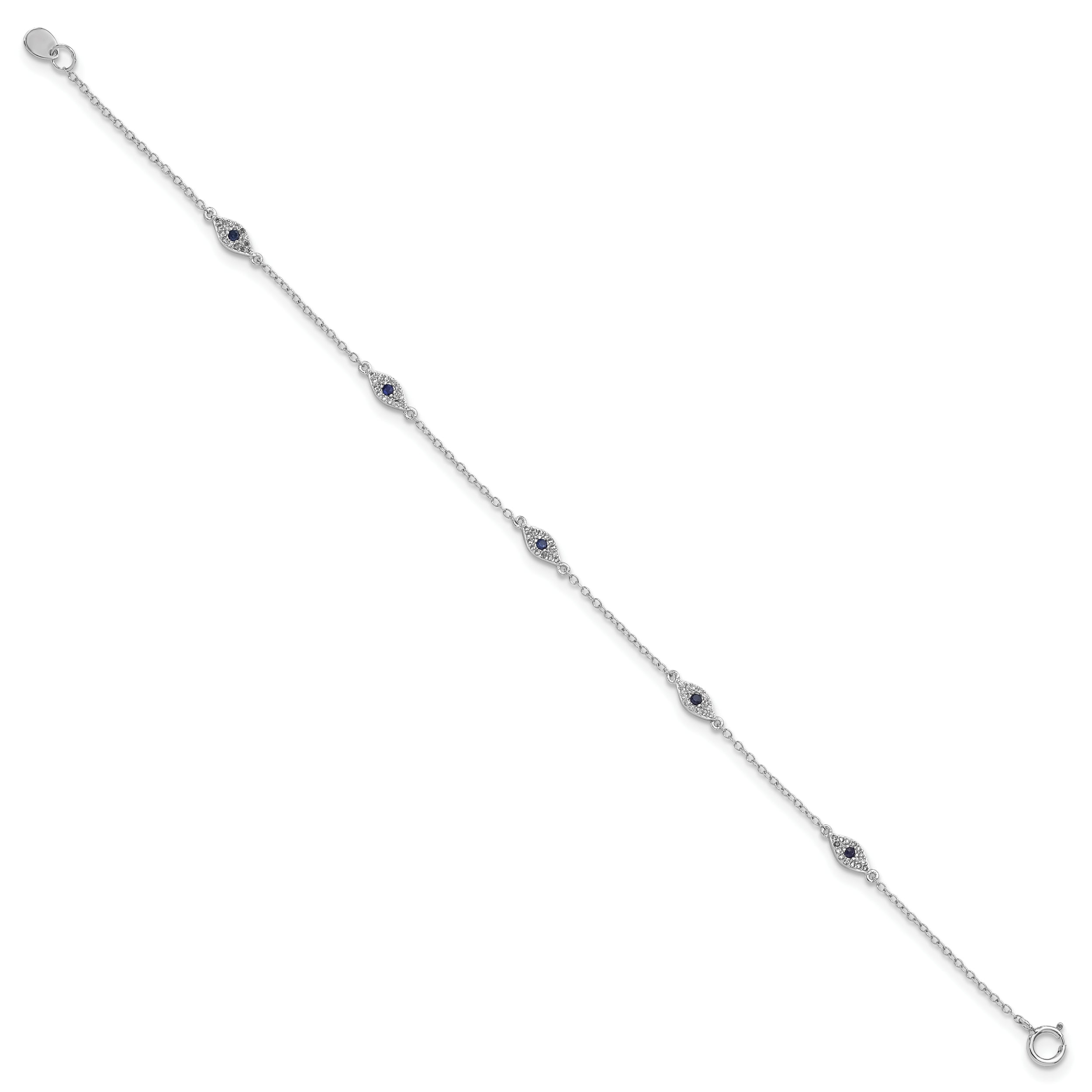 Sterling Silver Rhodium-plated Polished Blue & White CZ Eyes Bracelet