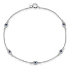 Sterling Silver Rhodium-plated Polished Blue & White CZ Eyes Bracelet