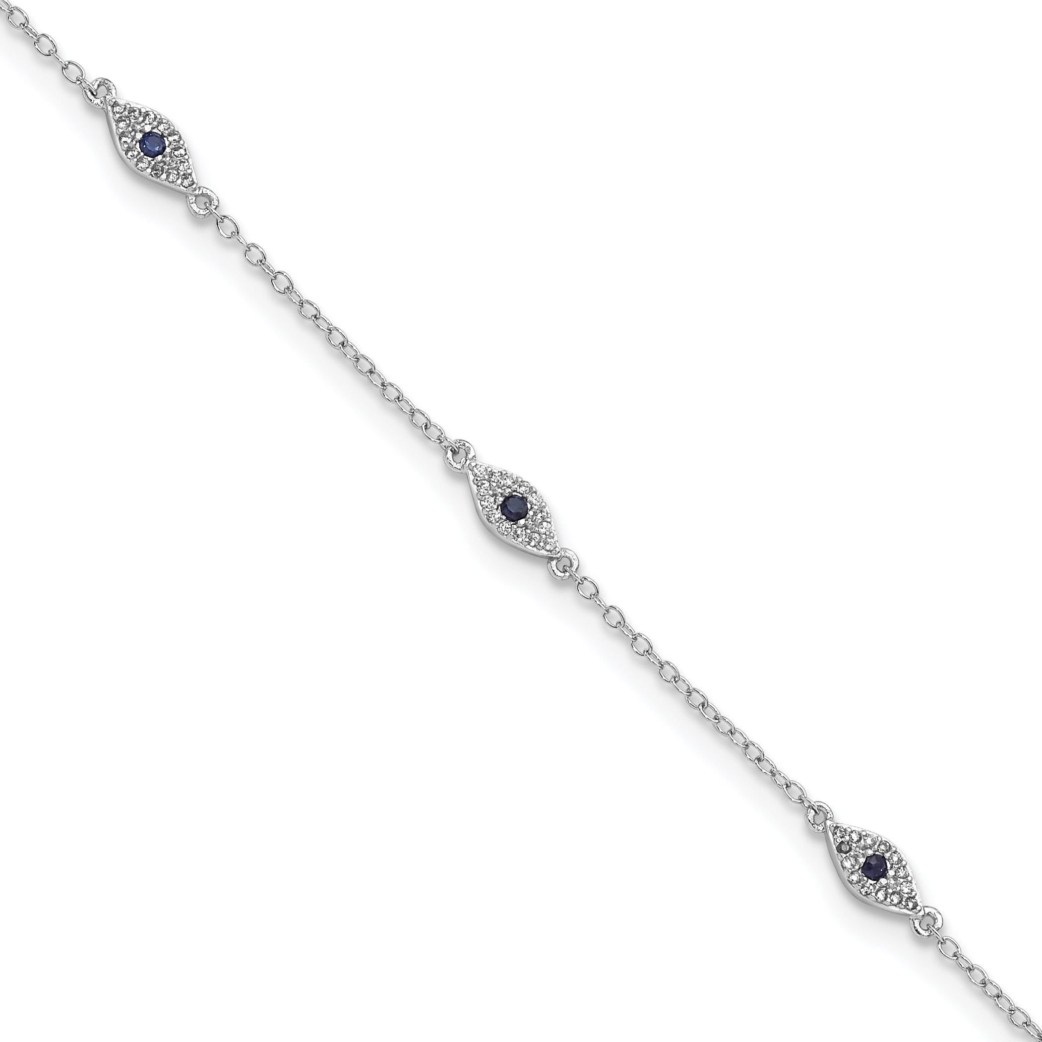 Sterling Silver Rhodium-plated Polished Blue & White CZ Eyes Bracelet Main image