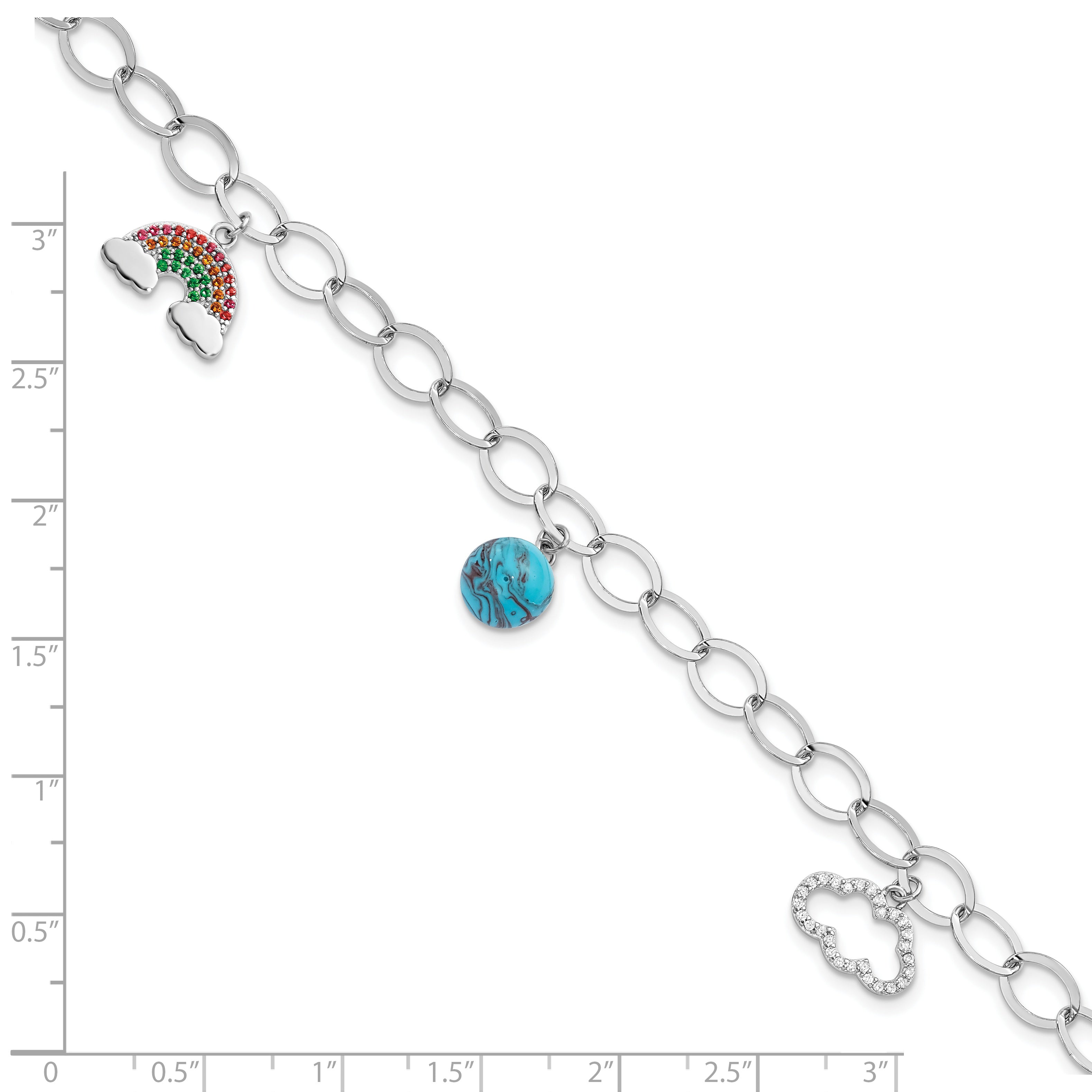 Sterling Silver 8in RH-plated Multi-color Nano Crystal Turquoise Bracelet Secondary image