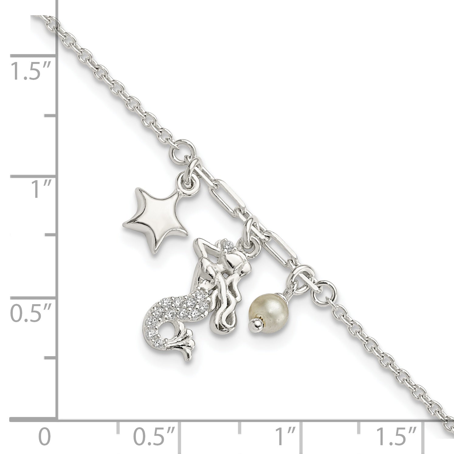 Sterling Silver CZ Mermaid/Star/Glass Pearl Bracelet Secondary image