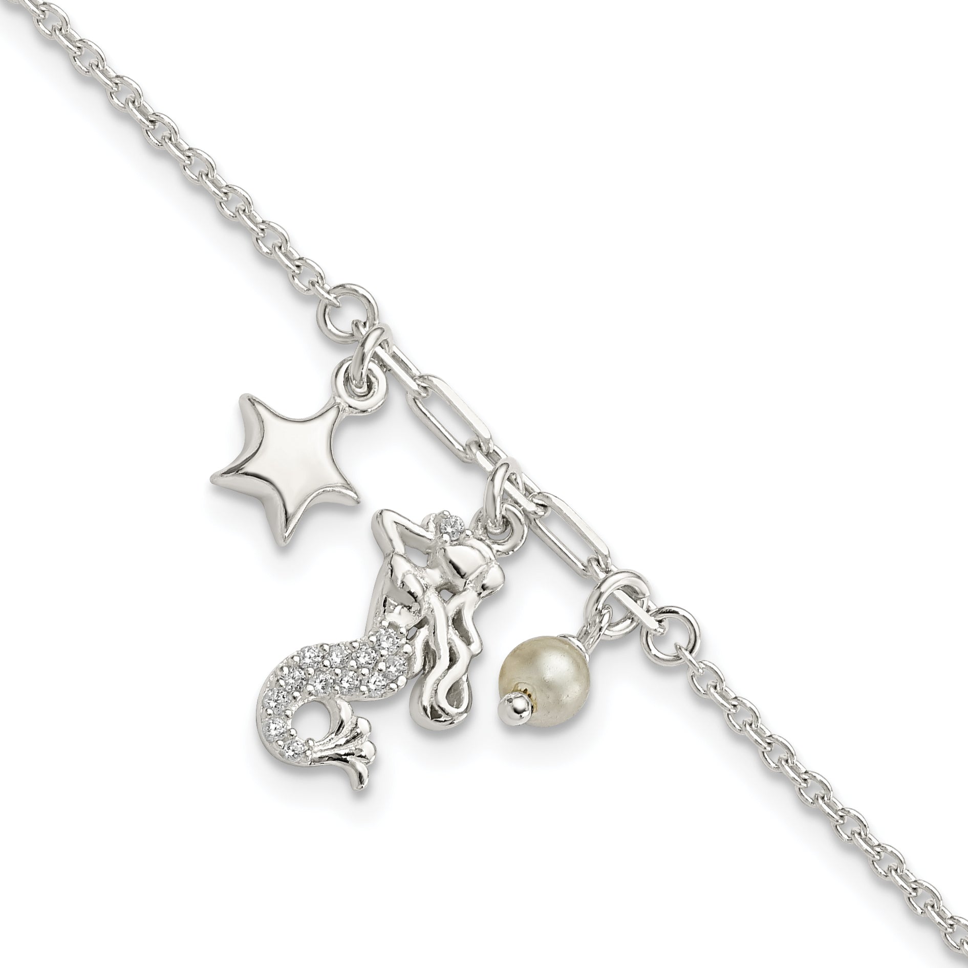 Sterling Silver CZ Mermaid/Star/Glass Pearl Bracelet Main image