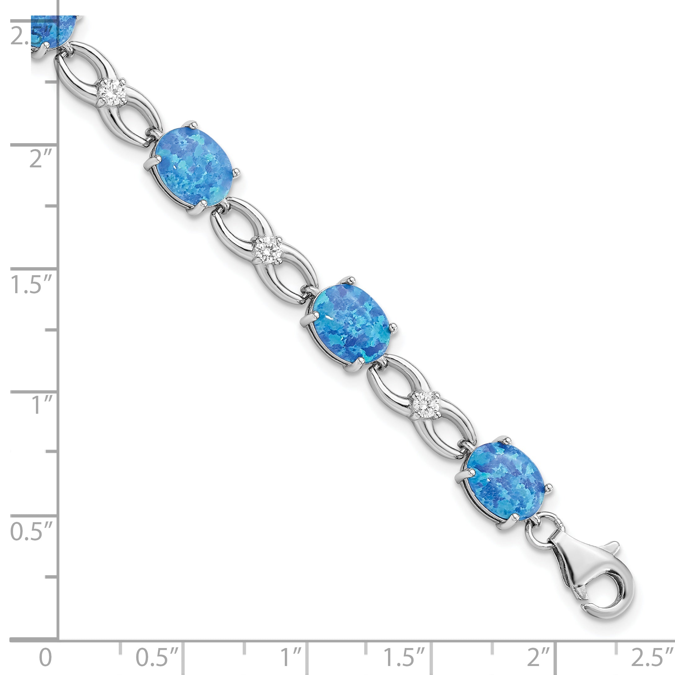 Sterling Silver Rhodium-plated Polished Blue Created Opal & CZ Bracelet Secondary image