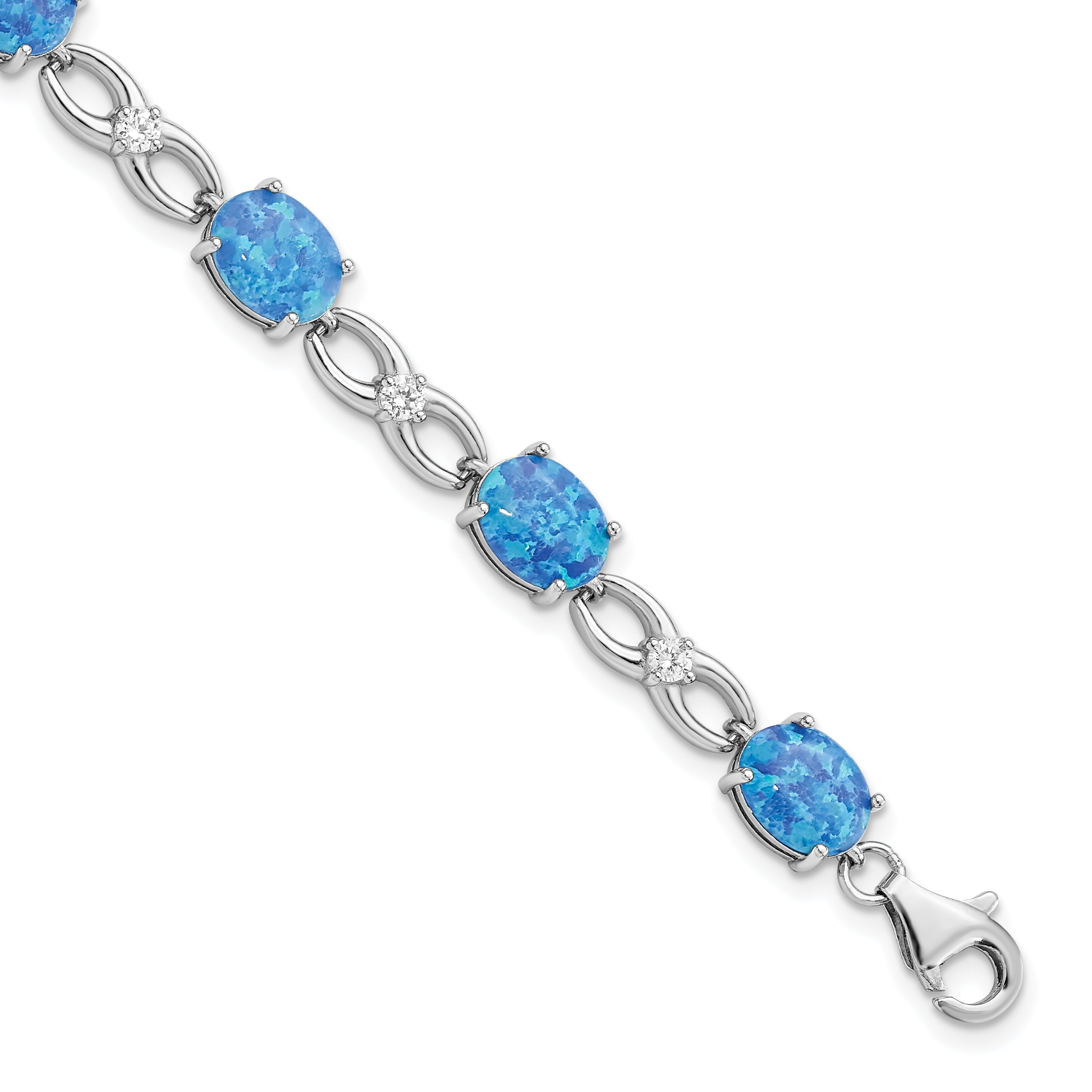 Sterling Silver Rhodium-plated Polished Blue Created Opal & CZ Bracelet Main image
