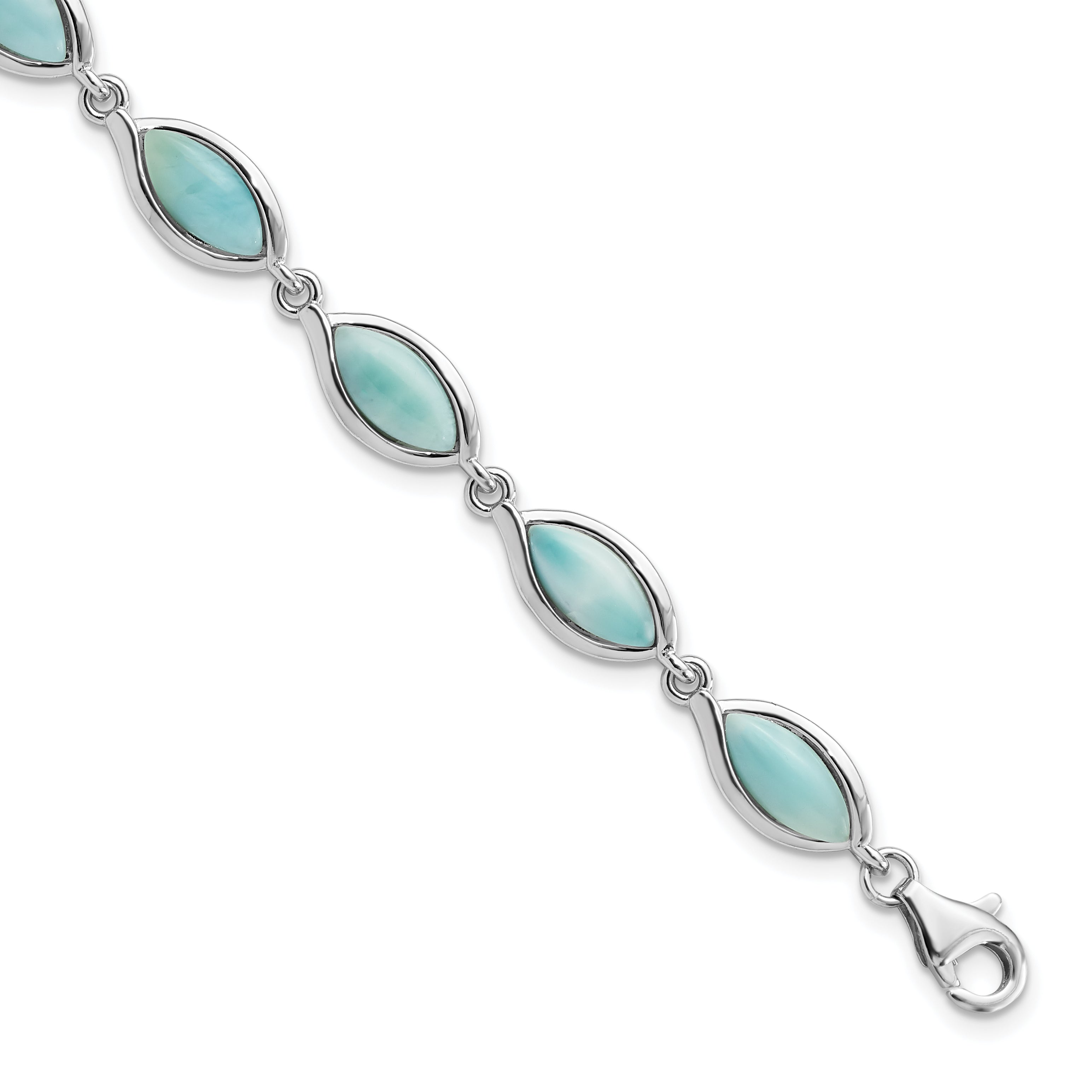 Sterling Silver Rhodium-plated Polished Marquise Shape Larimar Bracelet Main image