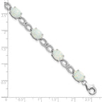 Sterling Silver Rhodium-plated Polished White Created Opal & CZ Bracelet