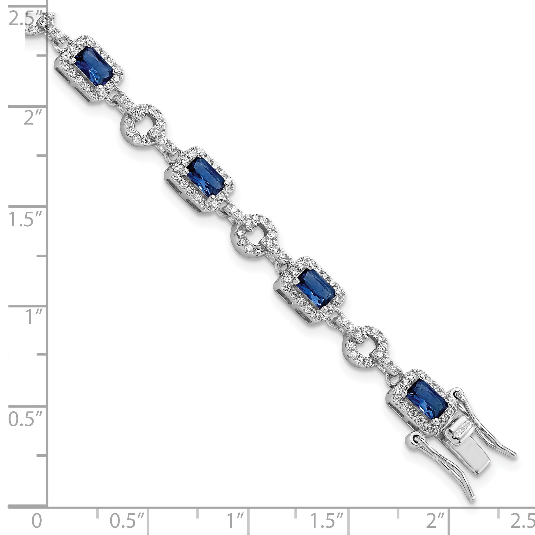 Sterling Silver Rhodium-plated CZ and Blue Glass Stone 7.75 inch Bracelet Secondary image