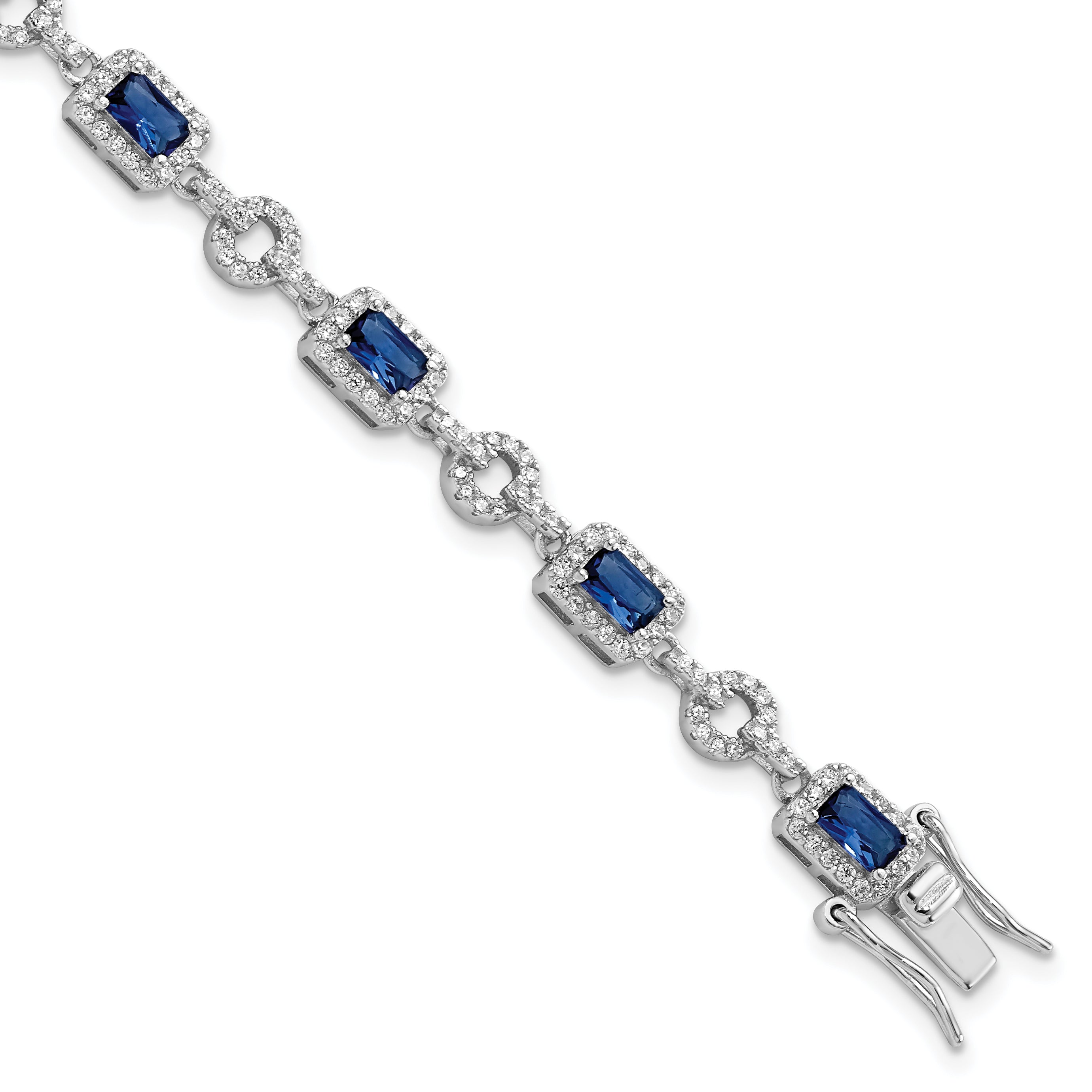 Sterling Silver Rhodium-plated CZ and Blue Glass Stone 7.75 inch Bracelet Main image