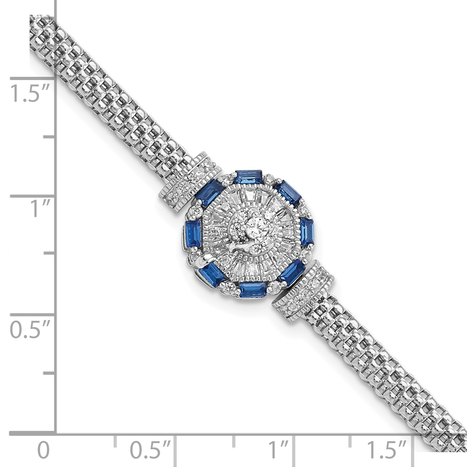 Sterling Silver Rhodium-plated Polished Blue & White CZ Bracelet Secondary image