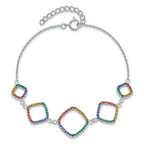 Sterling Silver  w/1in ext RH-plated Multi-color Nano Crystal Bracelet