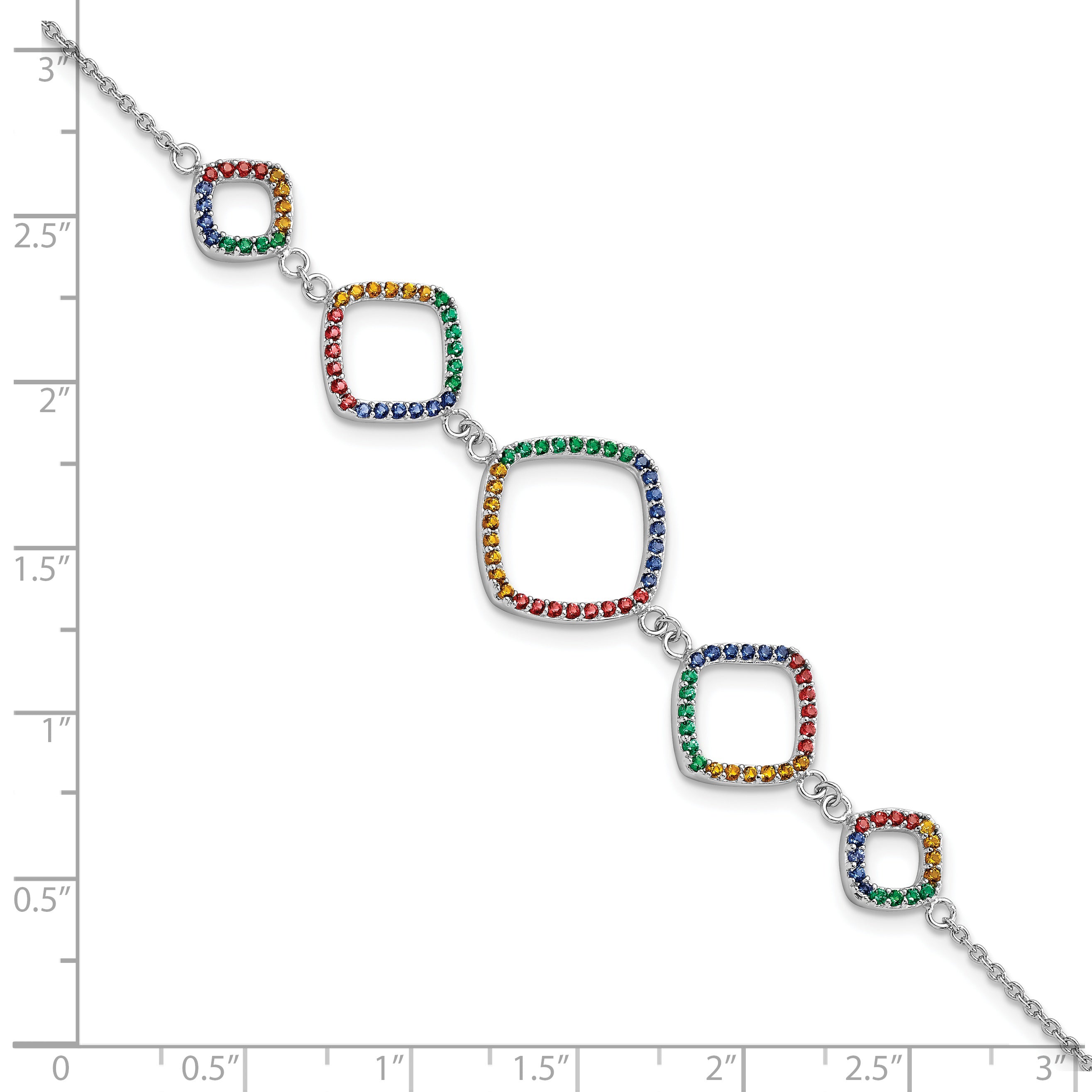 Sterling Silver  w/1in ext RH-plated Multi-color Nano Crystal Bracelet Secondary image
