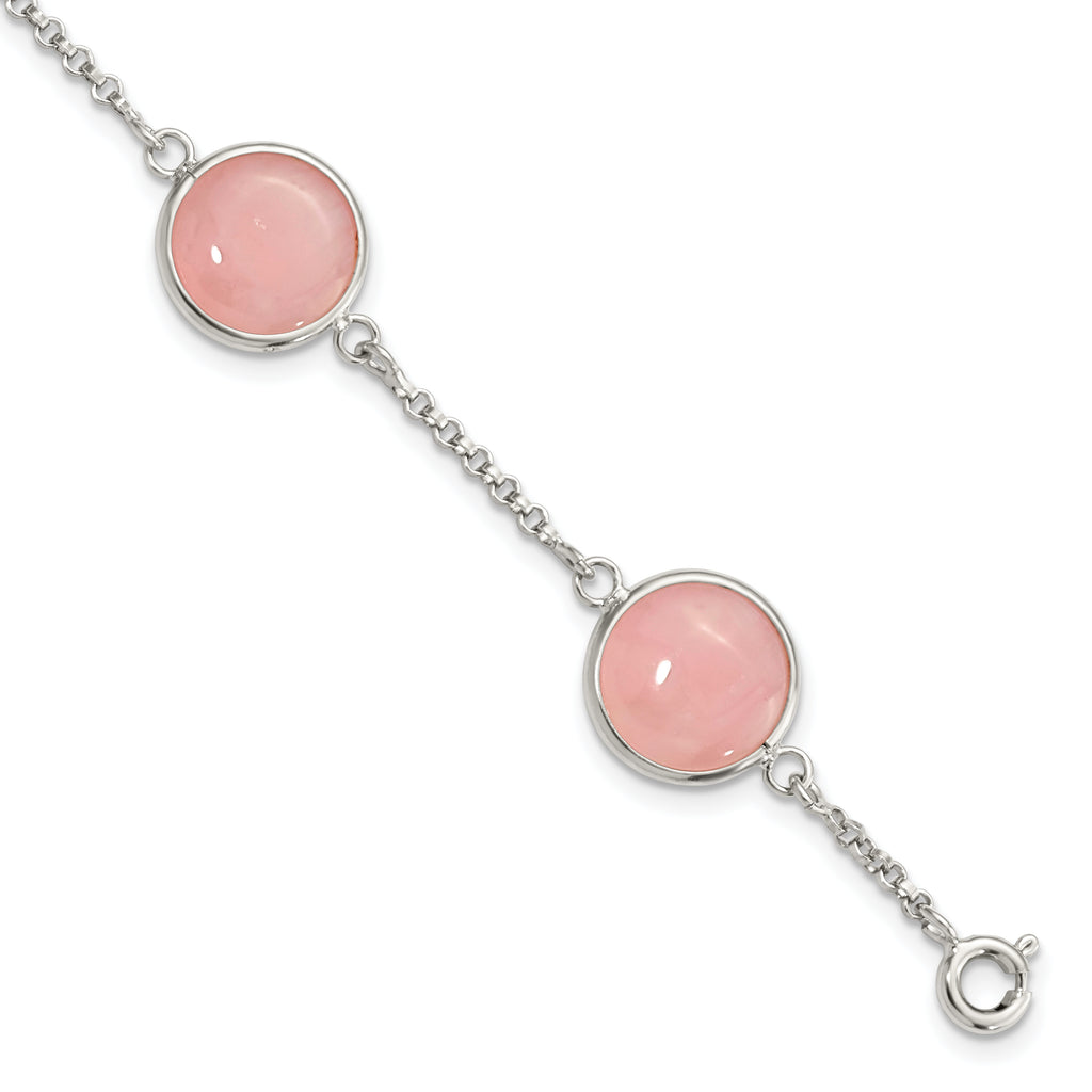 Sterling Silver Polished Rose Quartz 7.5in Bracelet