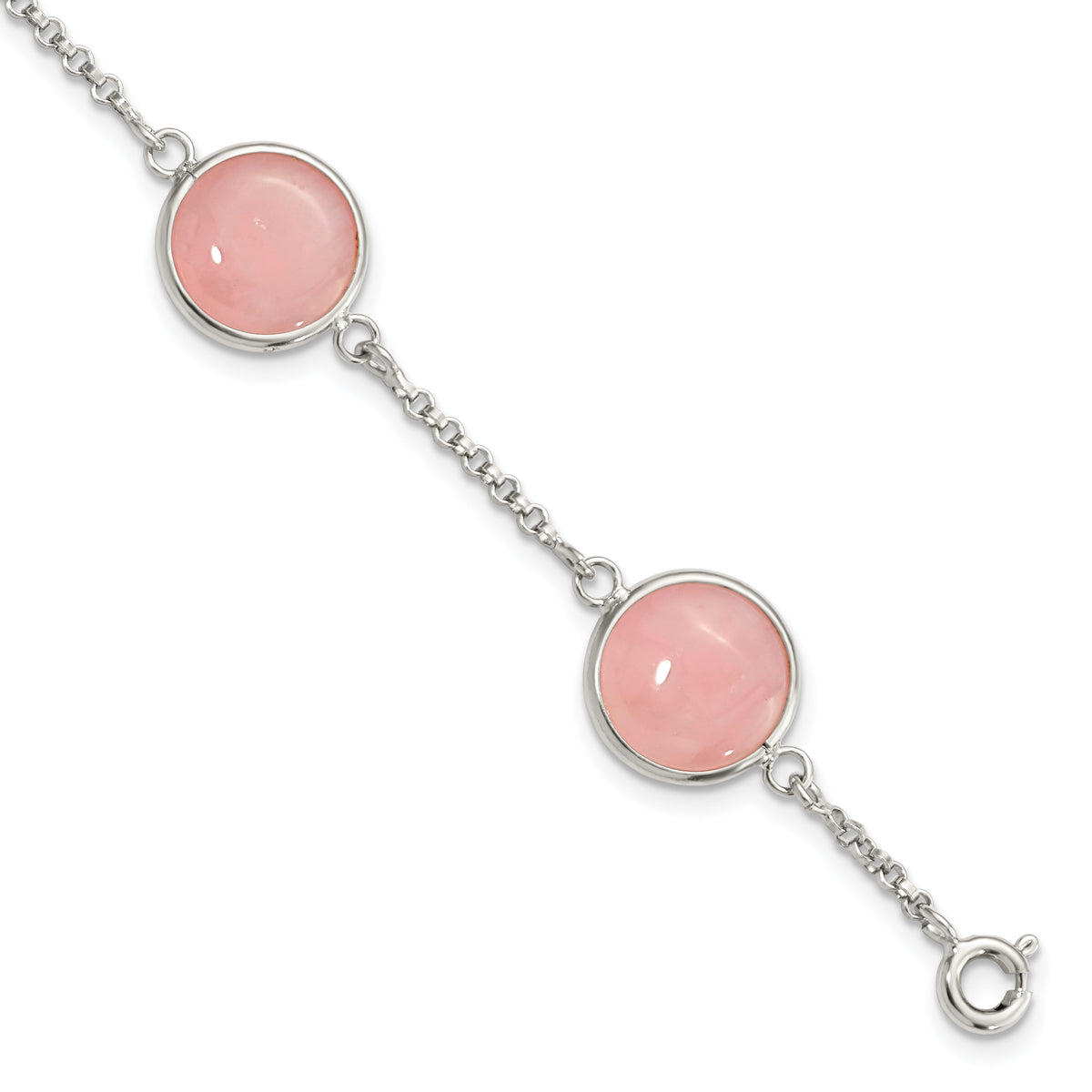 Sterling Silver Polished Rose Quartz 7.5in Bracelet