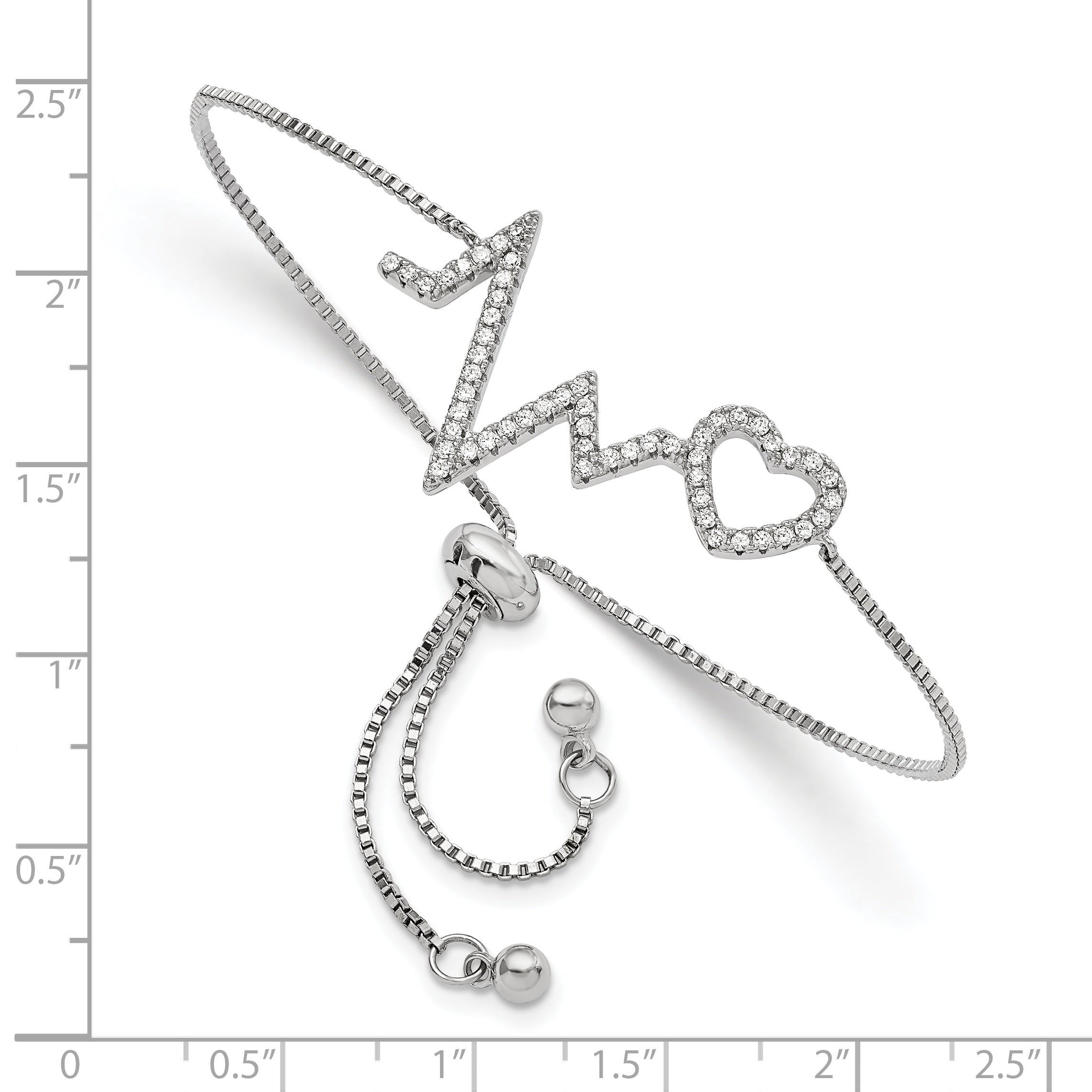 Sterling Silver Polished Rhodium Micro PavÃ¢Â€Âš CZ Heartbeat Adj. Bracelet Secondary image