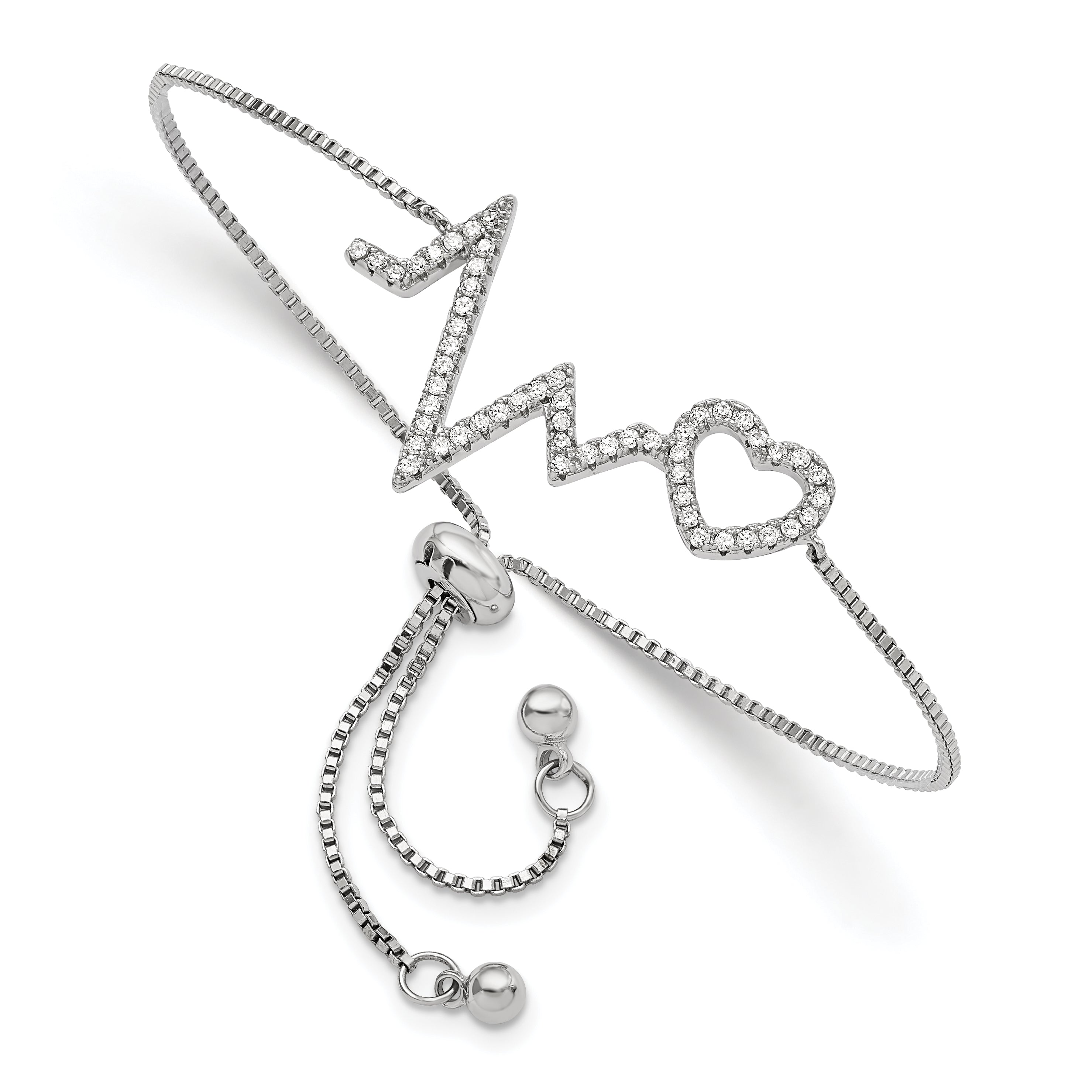Sterling Silver Polished Rhodium Micro Pav‚ CZ Heartbeat Adj. Bracelet Main image
